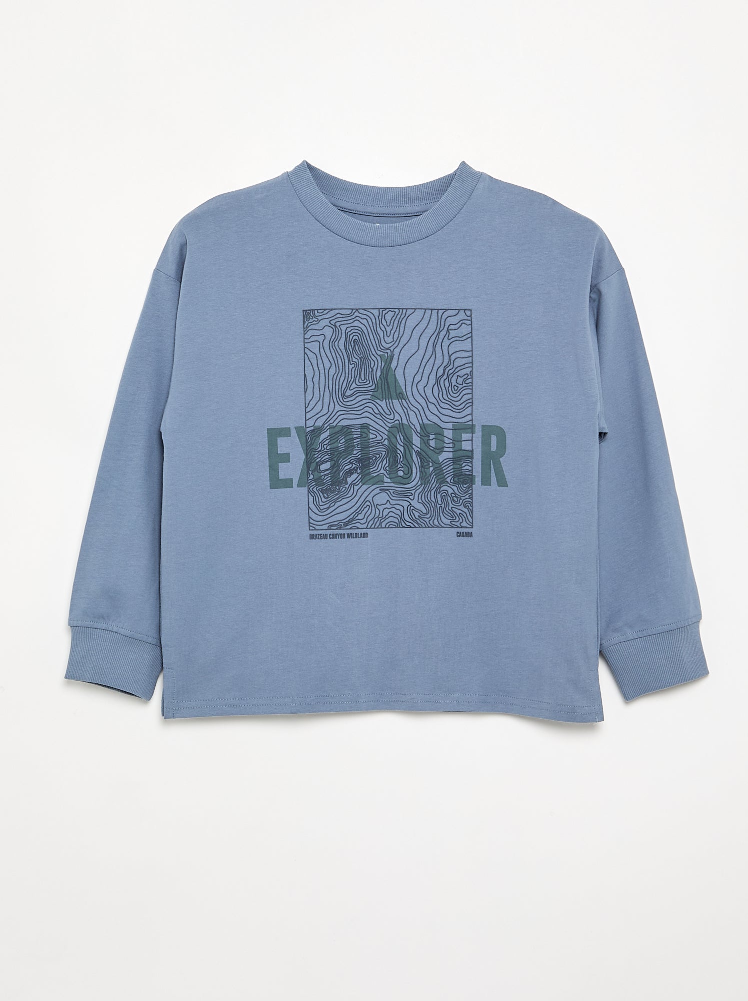 T-shirt imprimé à manches longues - Bleu