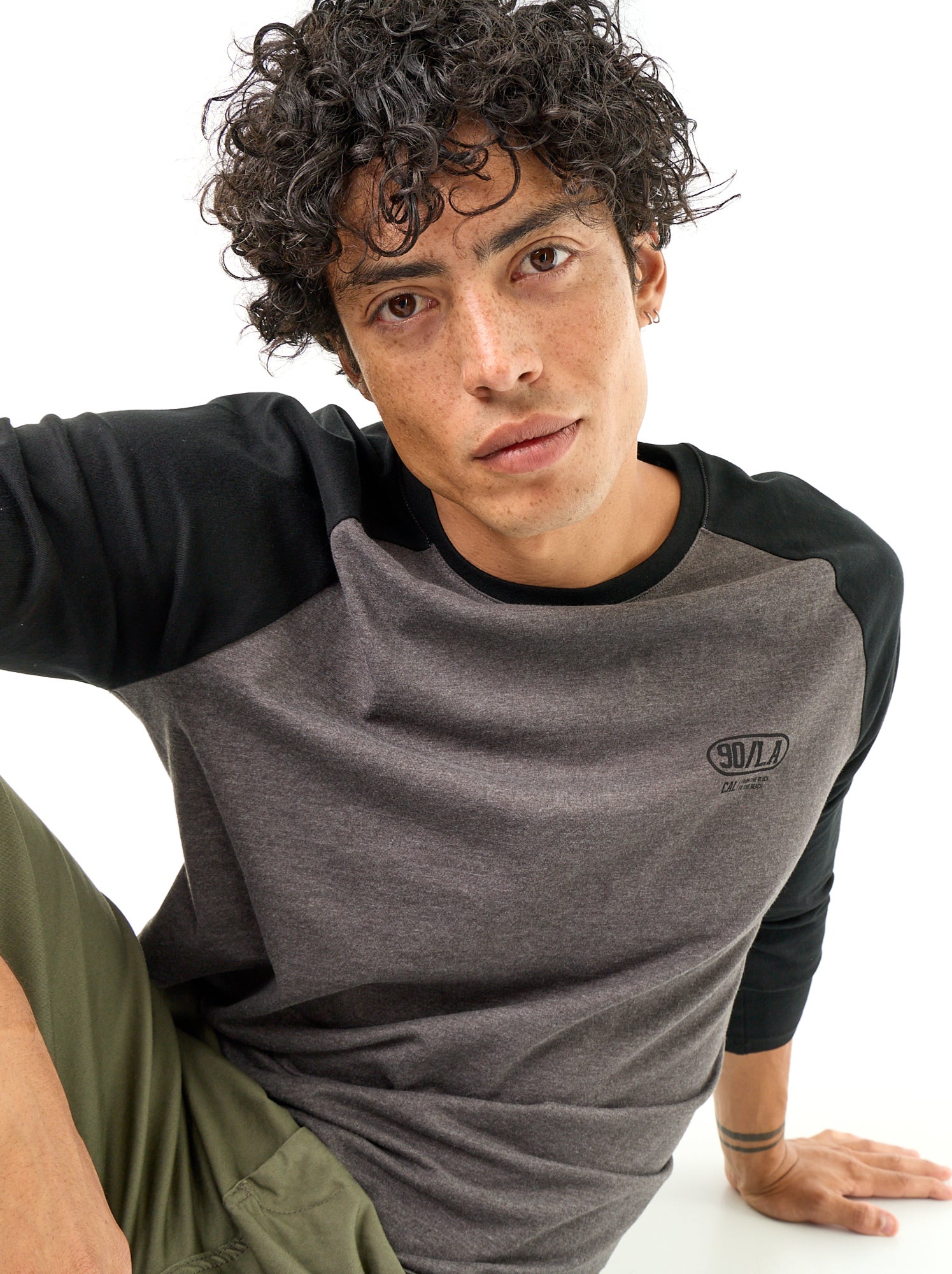 T-shirt imprimé avec manches longues raglan - Gris
