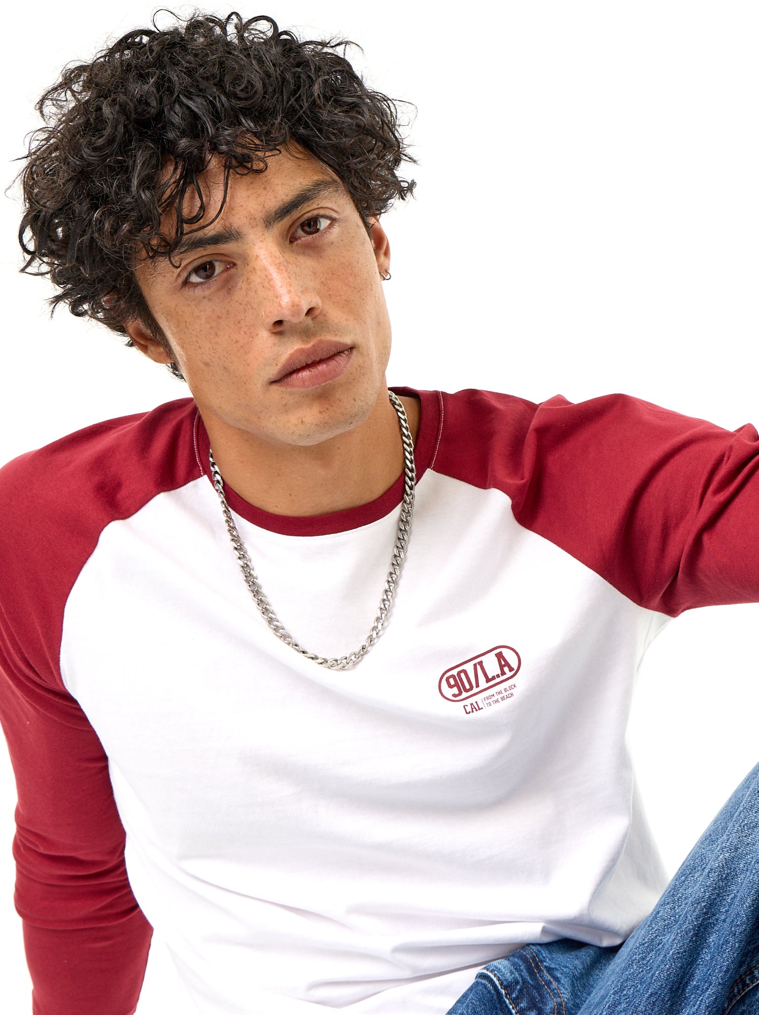 T-shirt imprimé avec manches longues raglan - Rouge