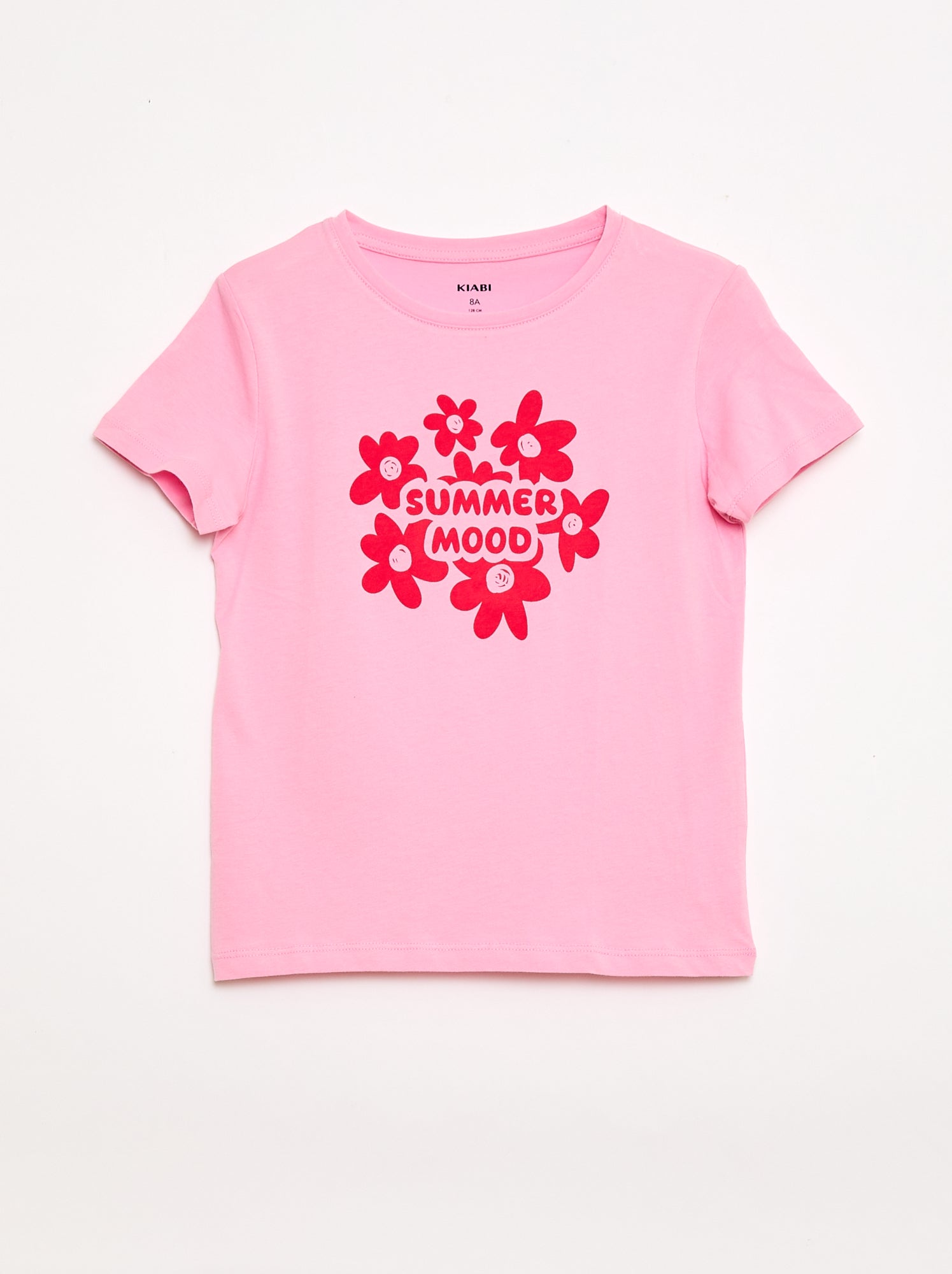 T-shirt imprimé message à manches courtes - Rose