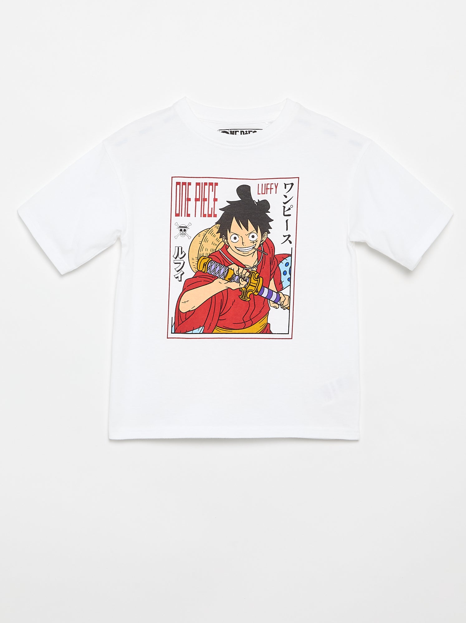 T-shirt imprimé 'One piece' manches courtes en coton - Blanc
