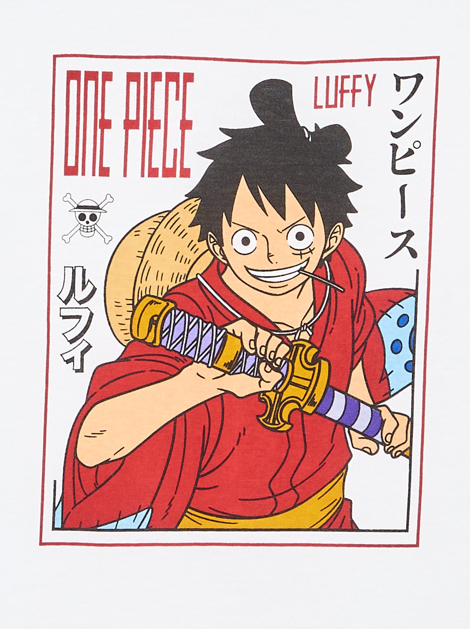 T-shirt imprimé 'One piece' manches courtes en coton - Blanc