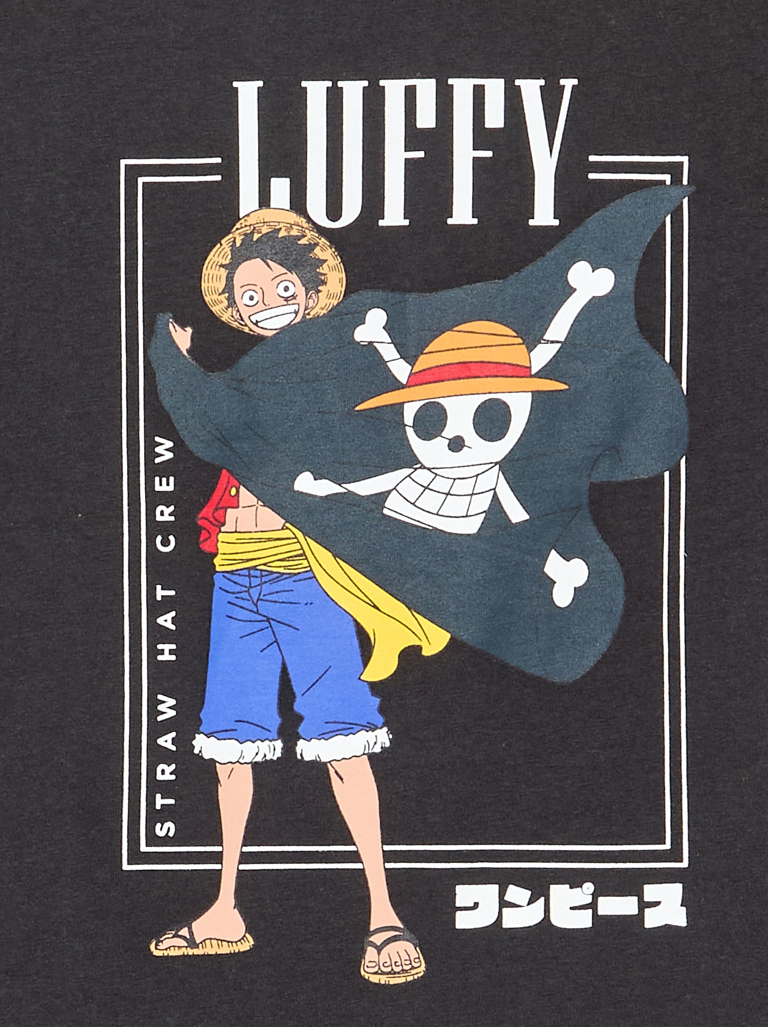 T-shirt imprimé 'One piece' manches courtes en coton - Gris