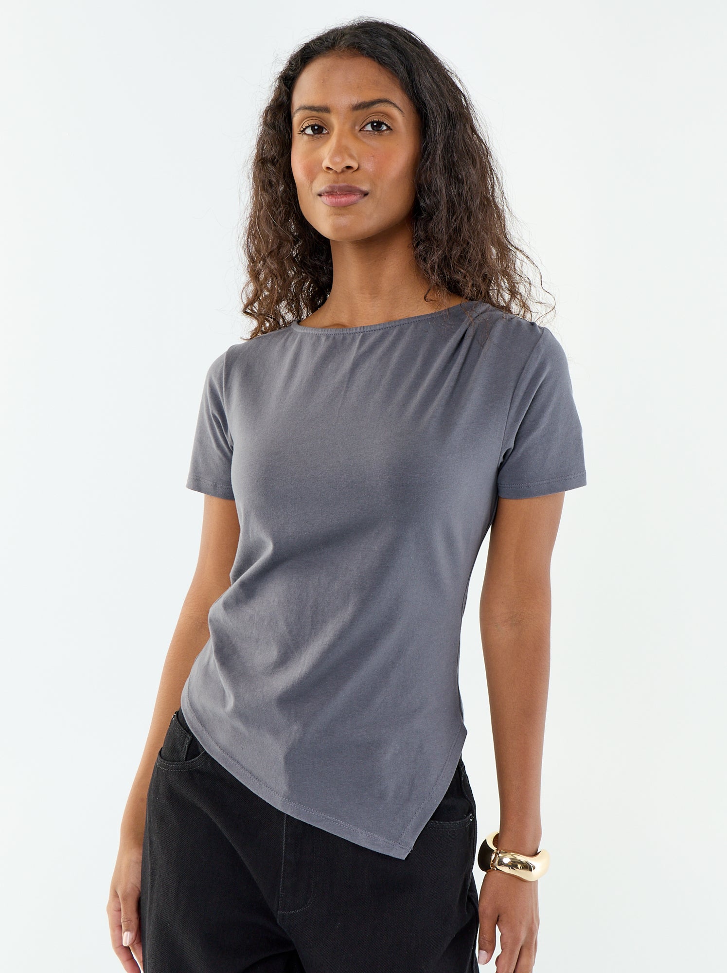 T-shirt manches courtes asymétrique - Gris