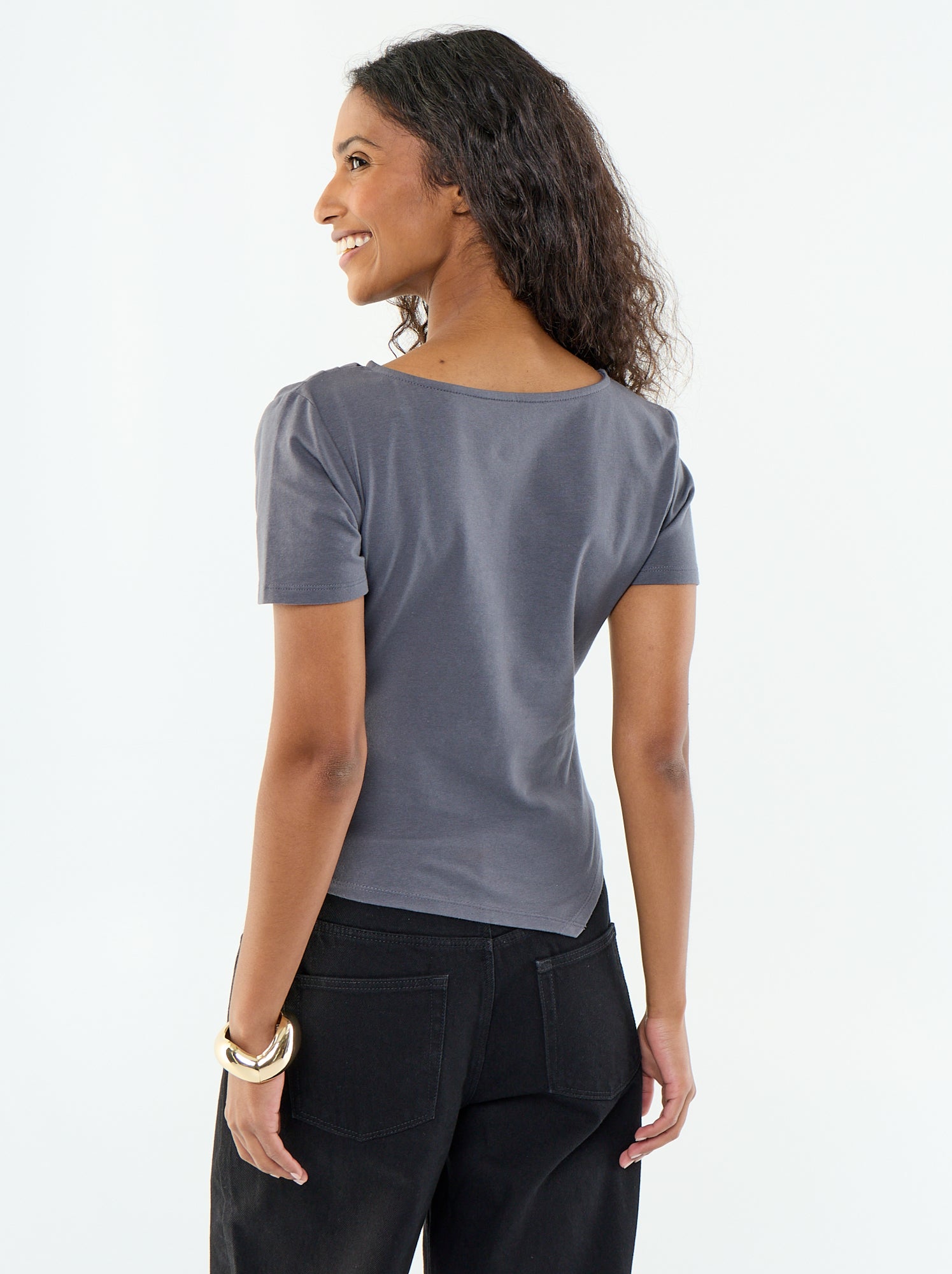 T-shirt manches courtes asymétrique - Gris