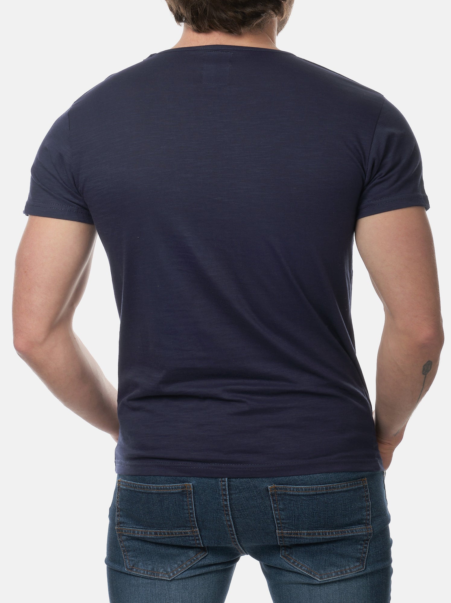 T-shirt manches courtes col V uni - Bleu marine