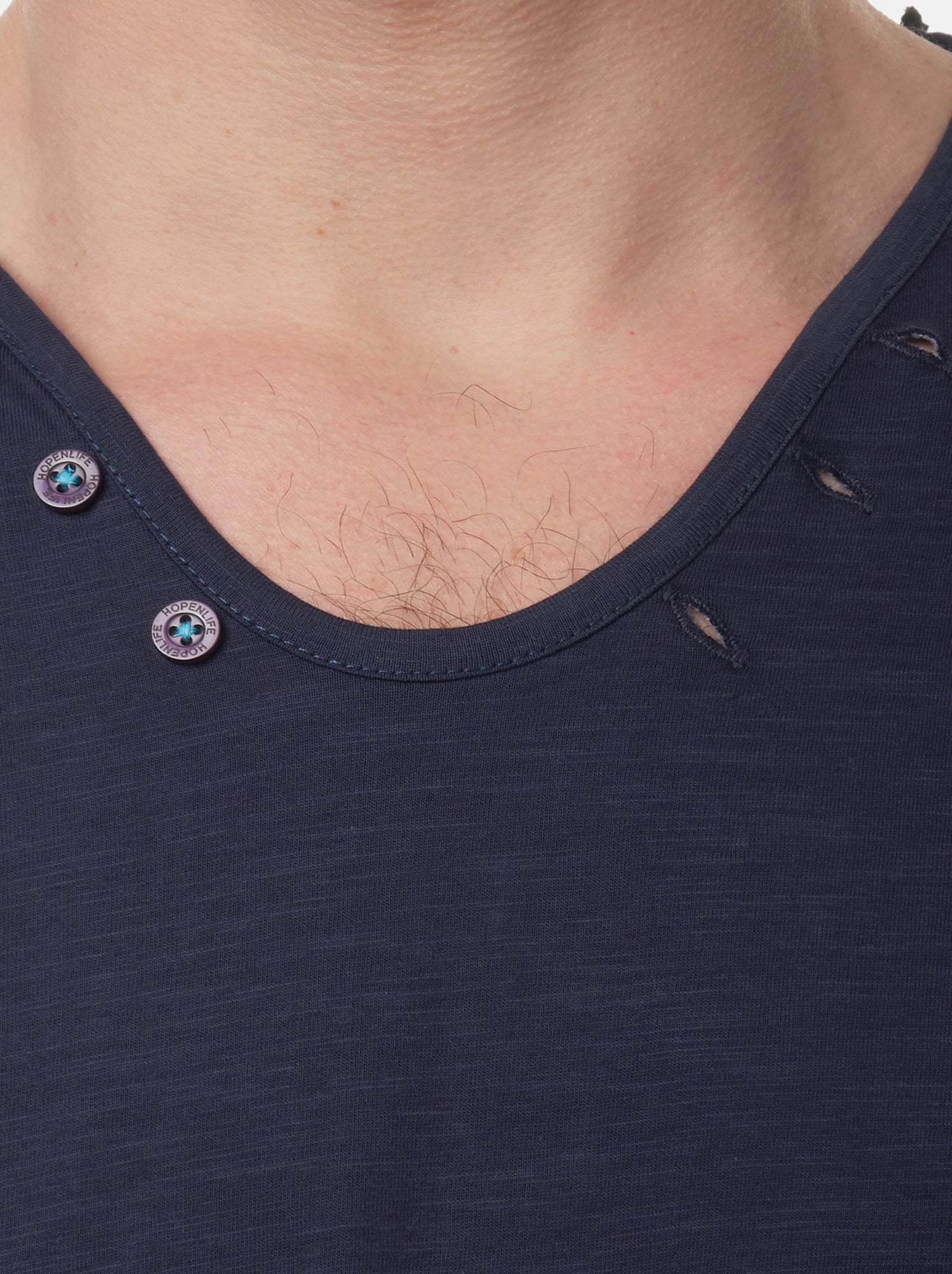 T-shirt manches courtes col V uni - Bleu marine