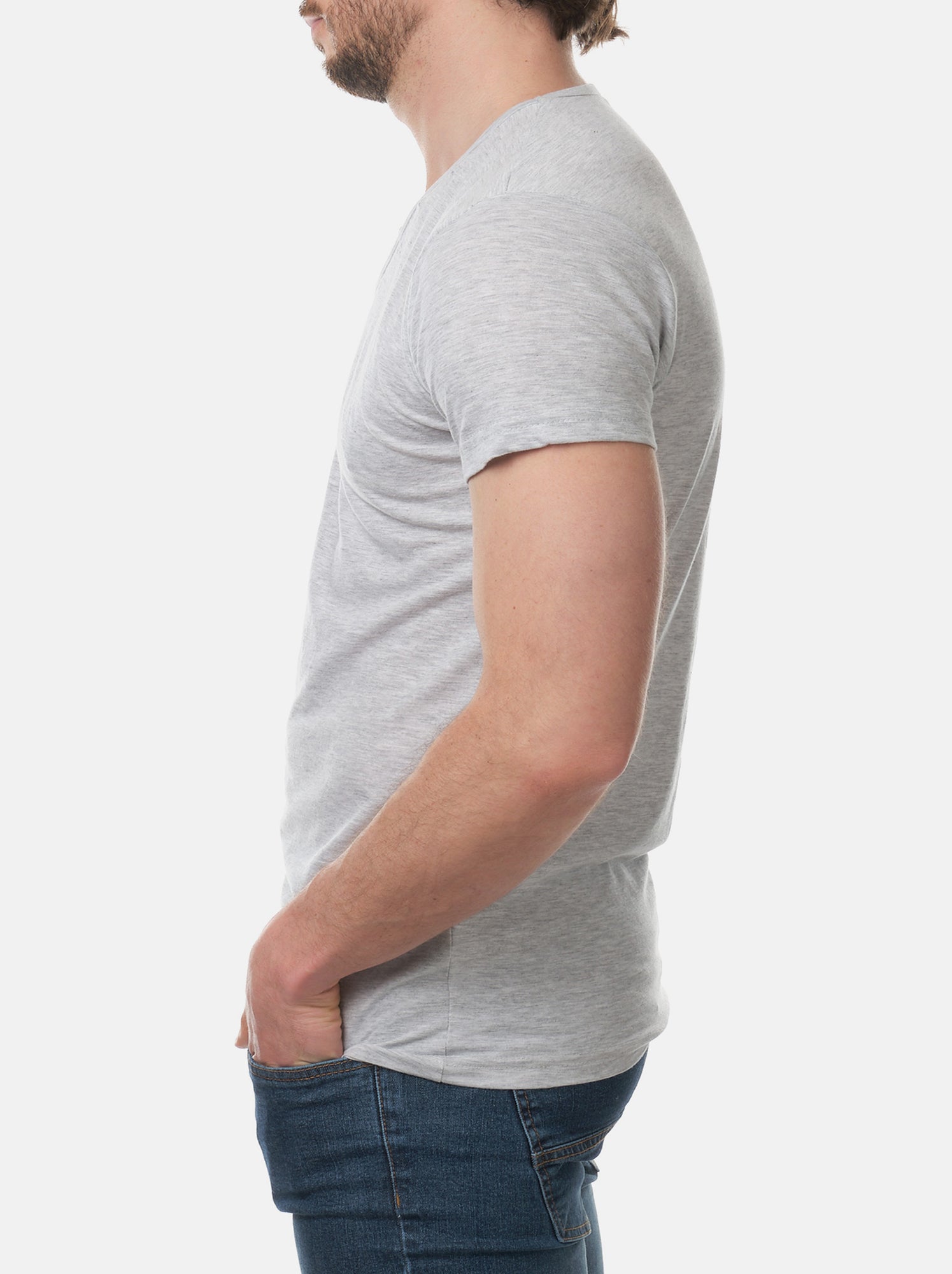 T-shirt manches courtes col V uni - Gris