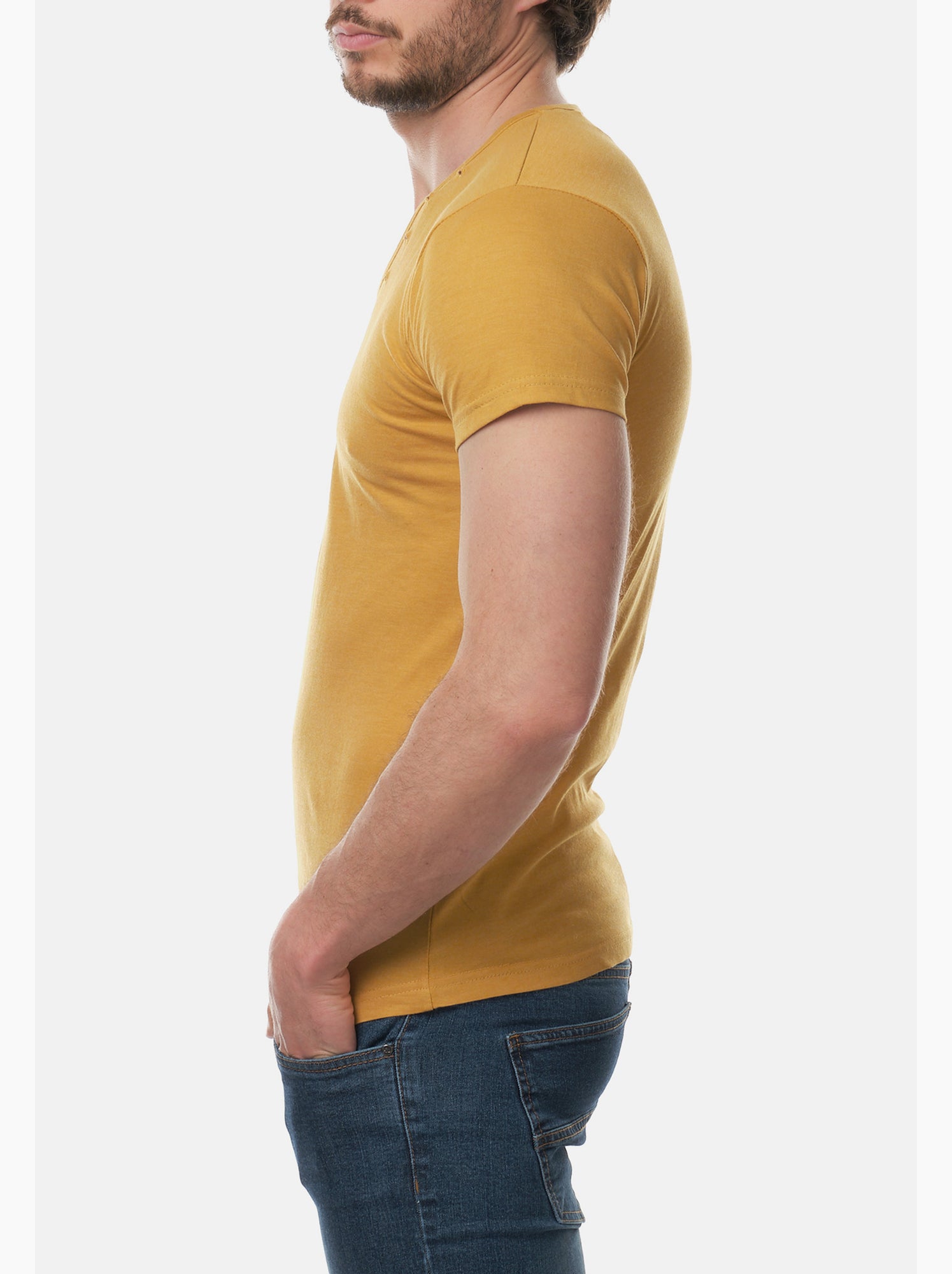 T-shirt manches courtes col V uni - Jaune paille