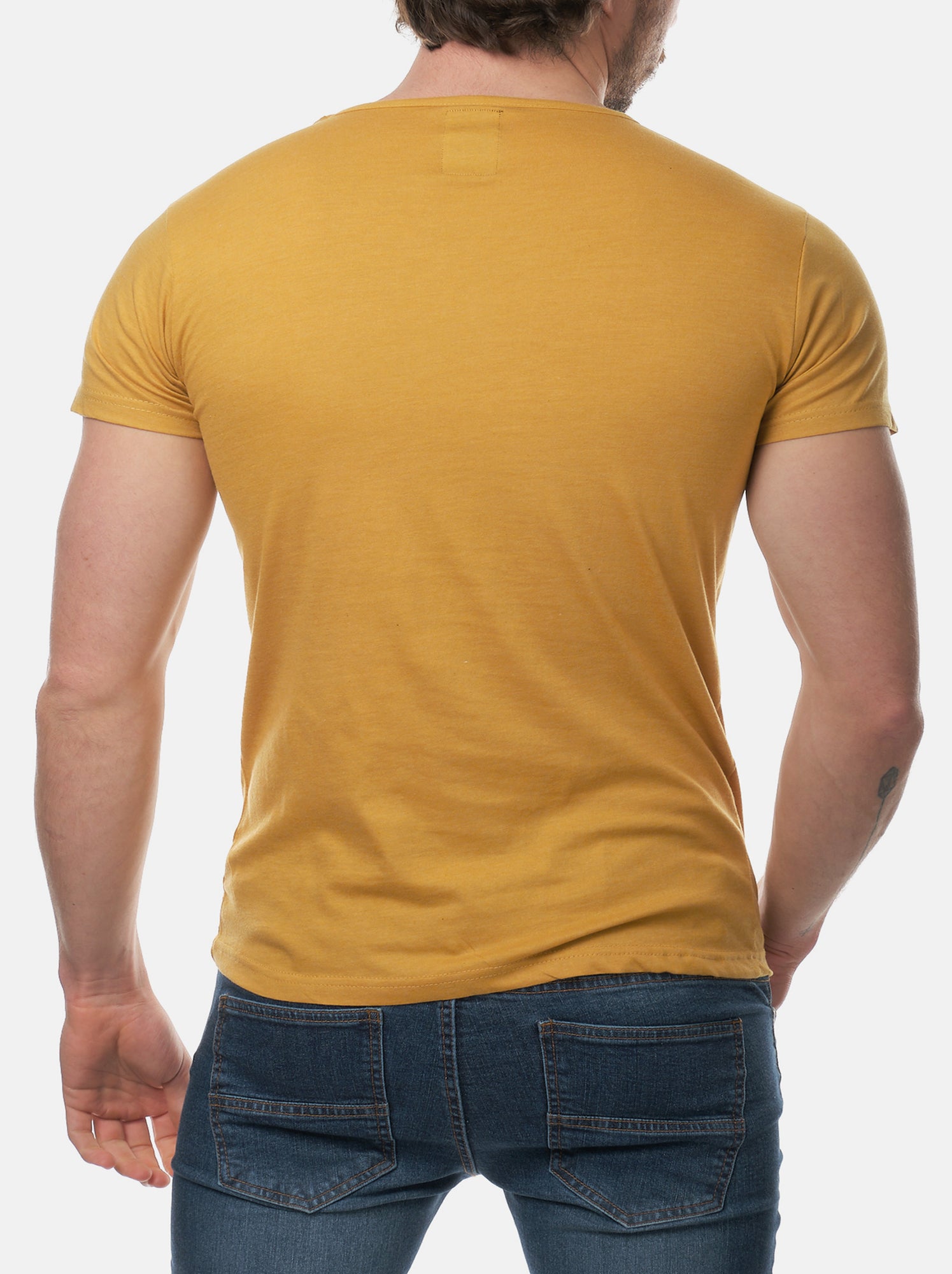 T-shirt manches courtes col V uni - Jaune paille