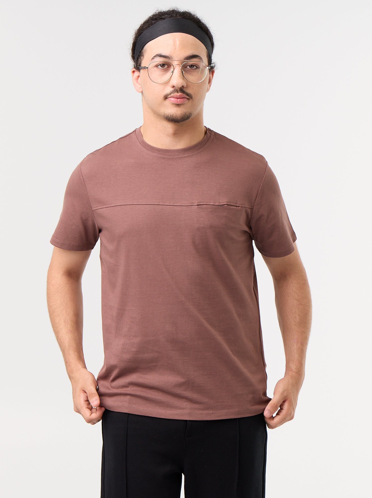 T-shirt en jersey imprimé homme à col rond - Marron