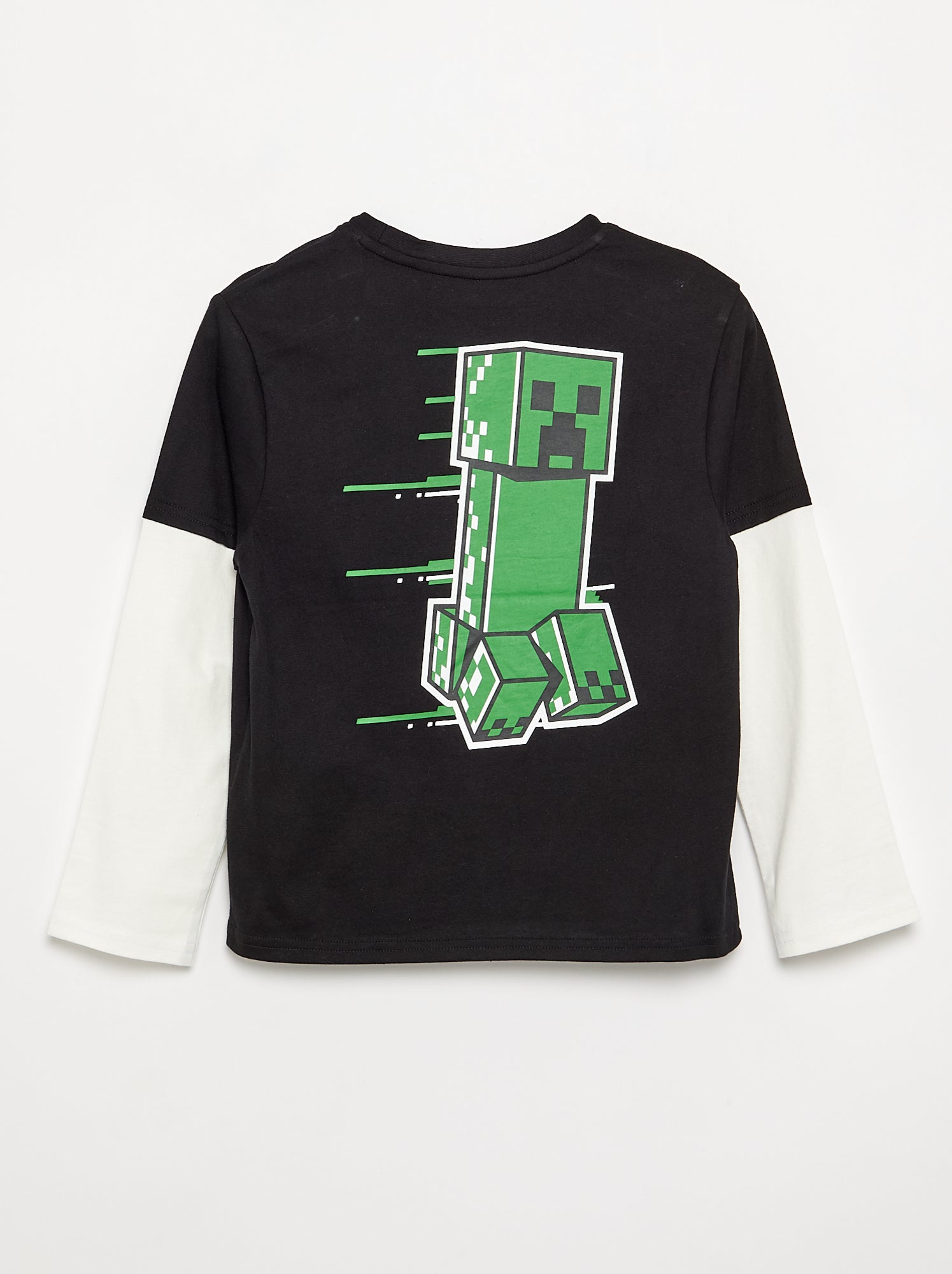 T-shirt 'Minecraft' avec imprimés et manches contrastées - Noir