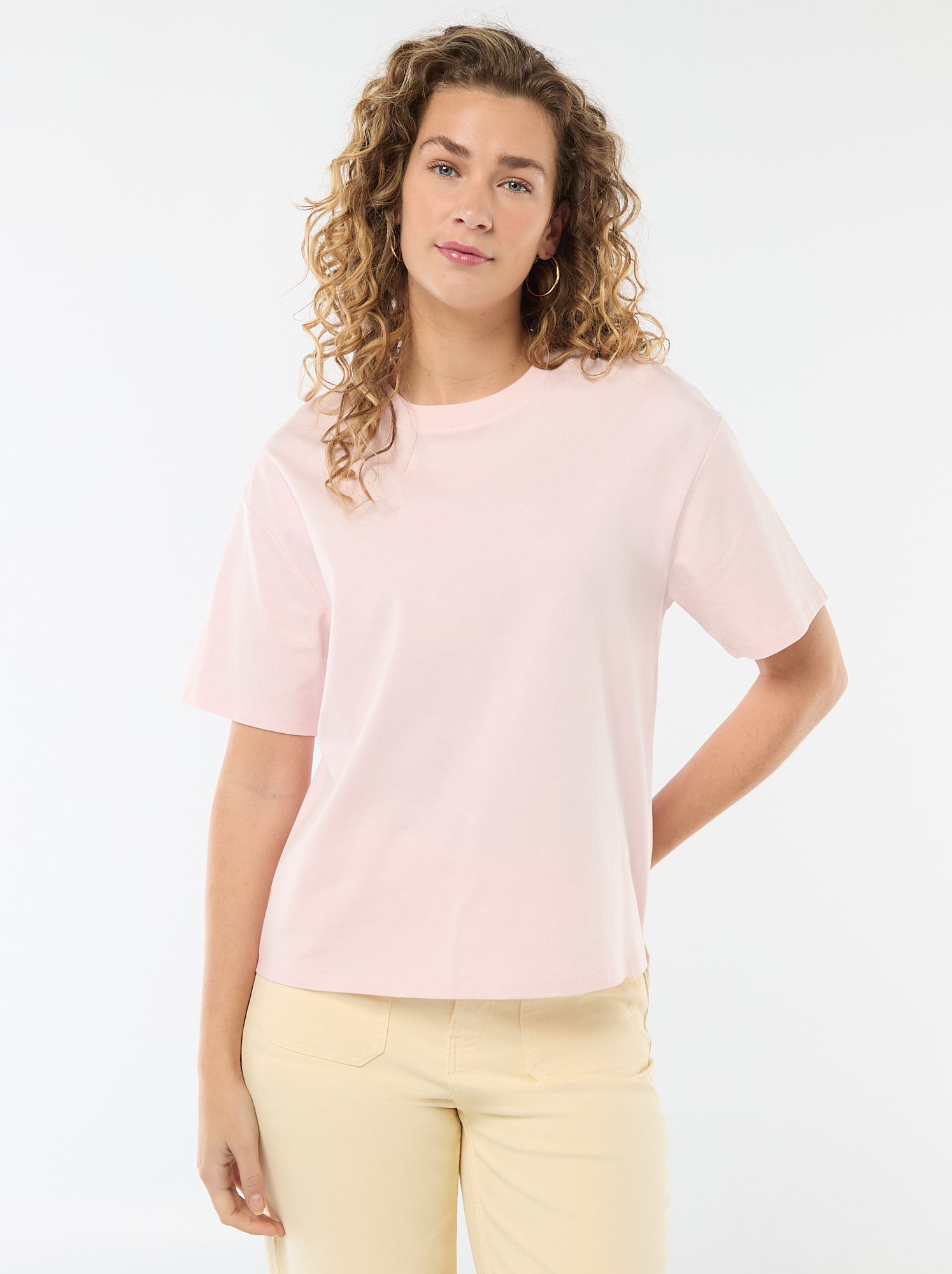 T-shirt oversize à col rond - Rose