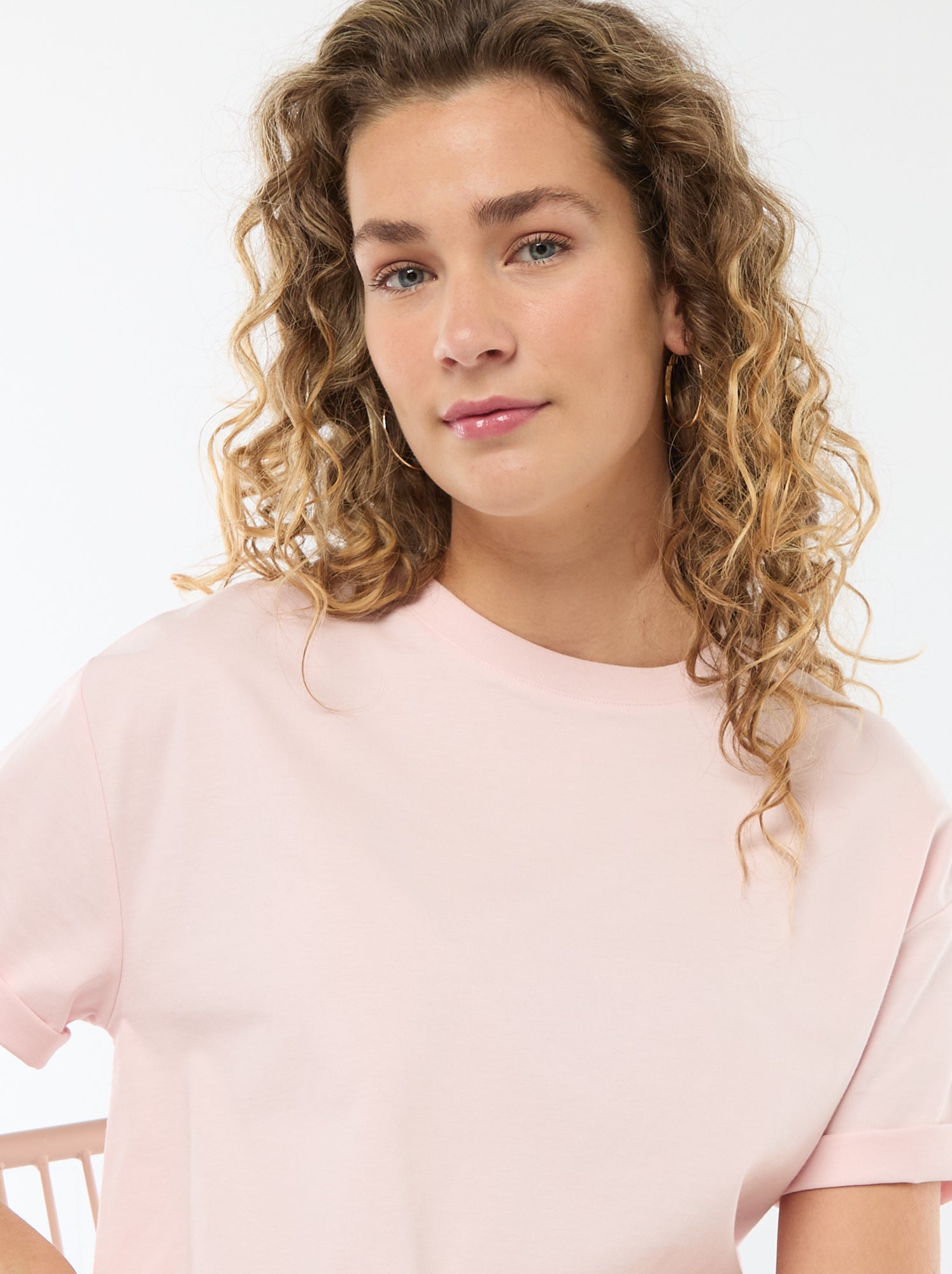 T-shirt oversize à col rond - Rose