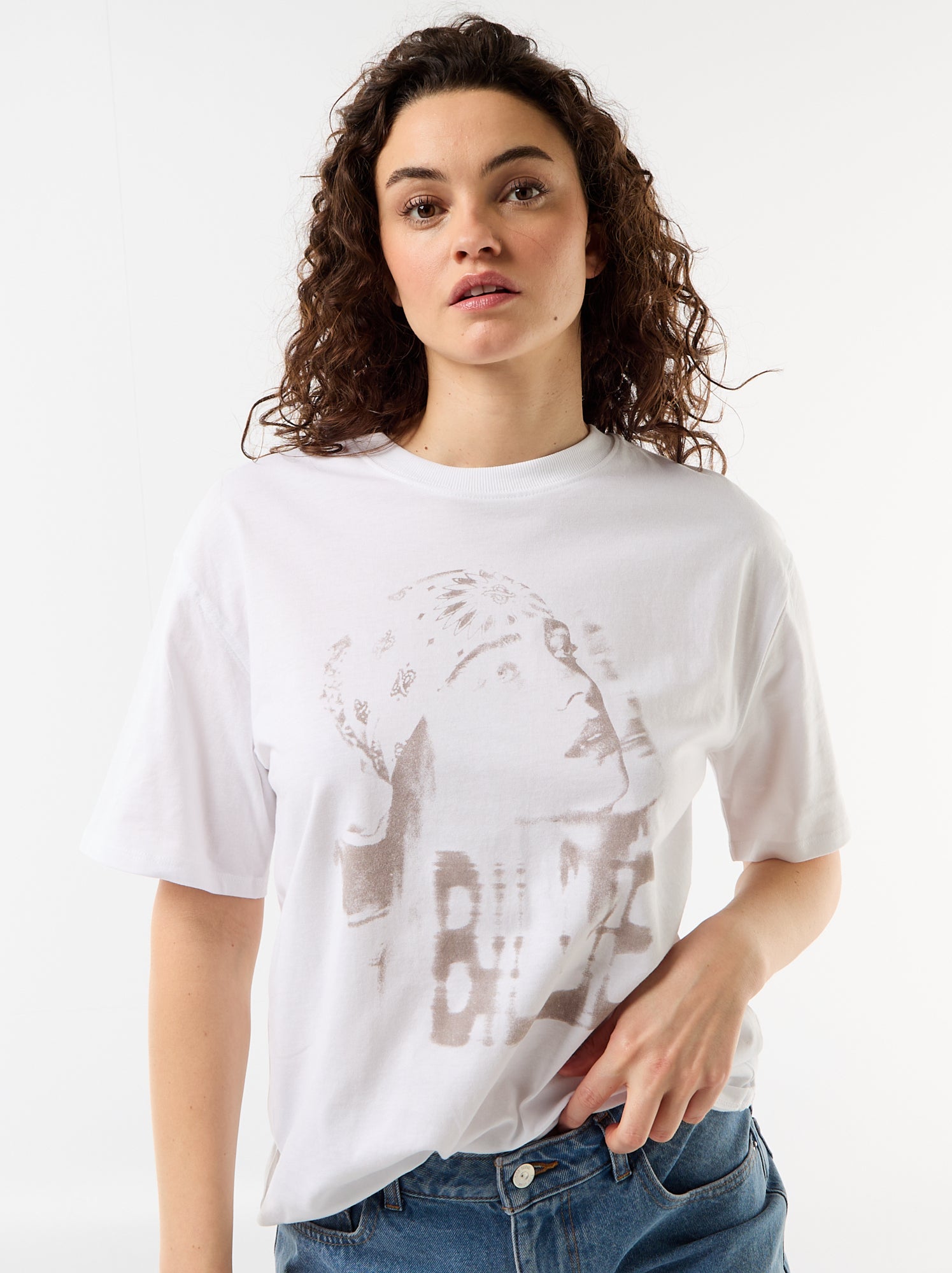 T-shirt oversize Billie Ellish à manches courtes - Blanc