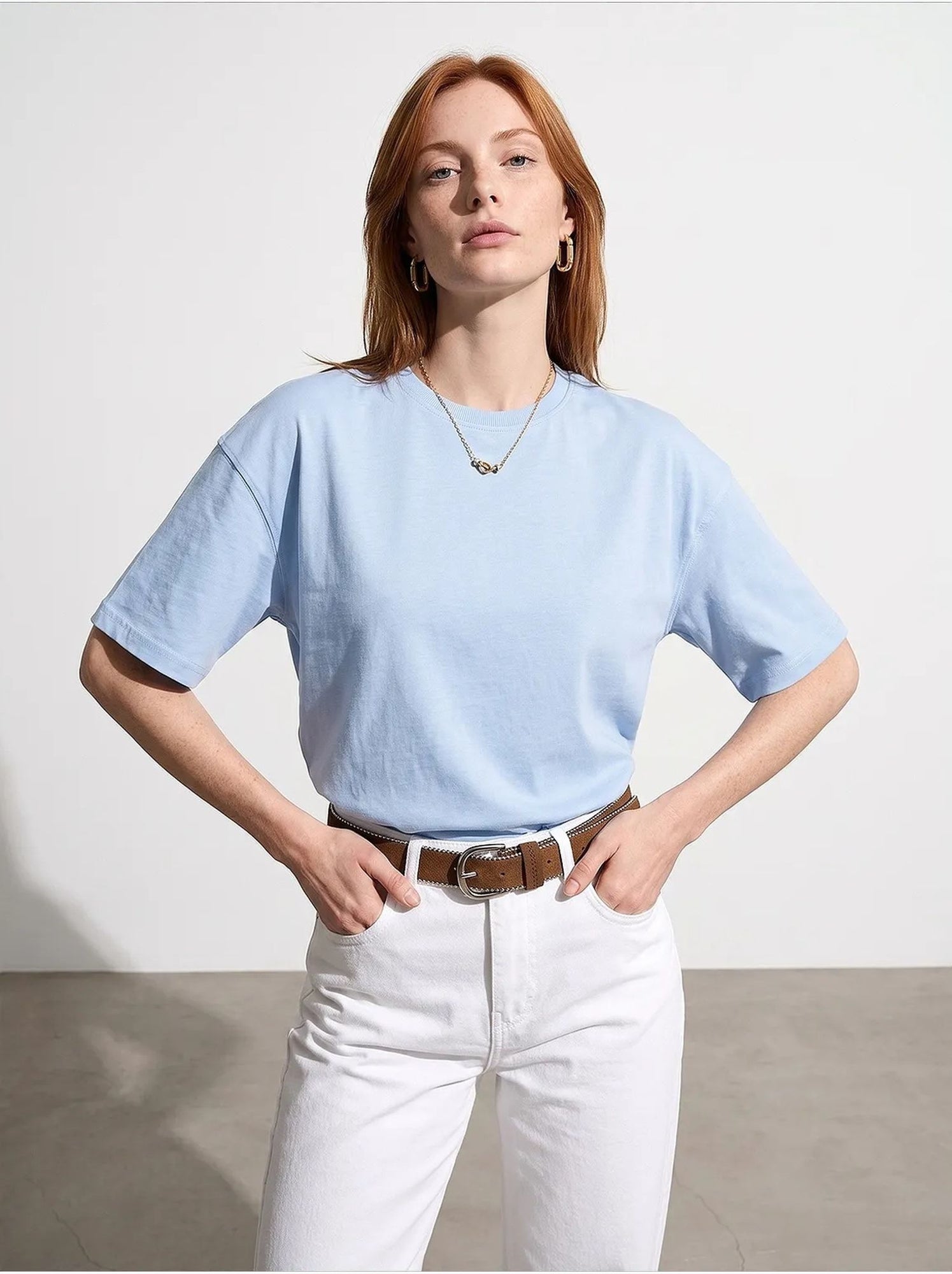 T-shirt oversize en coton à col rond dilvin - Bleu ciel