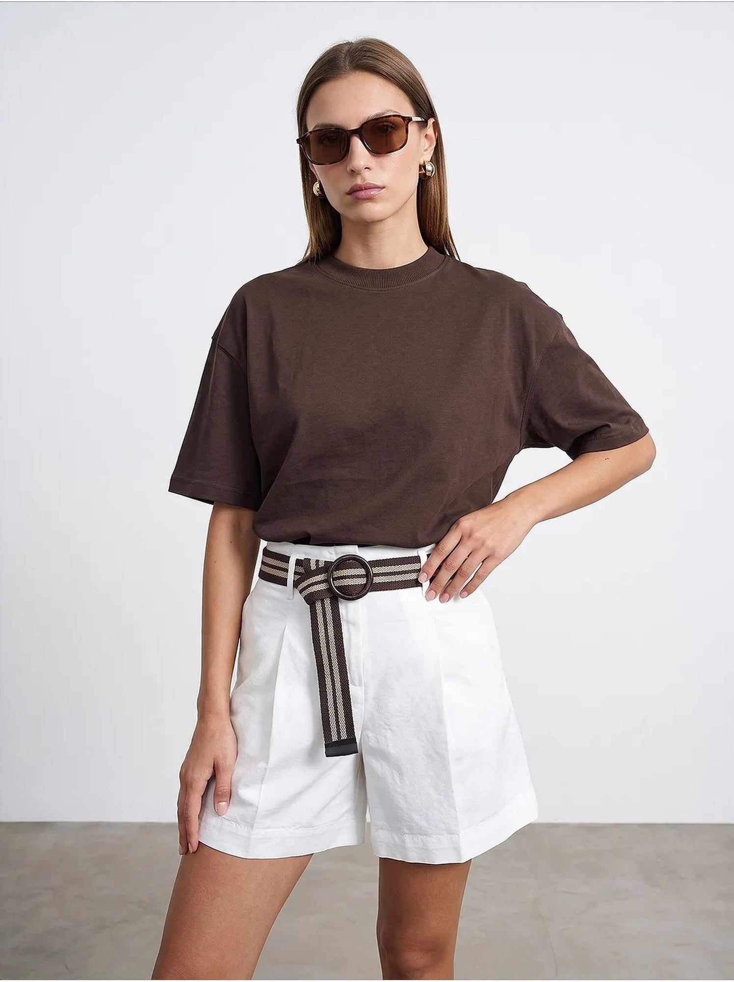 T-shirt oversize en coton à col rond dilvin - Marron