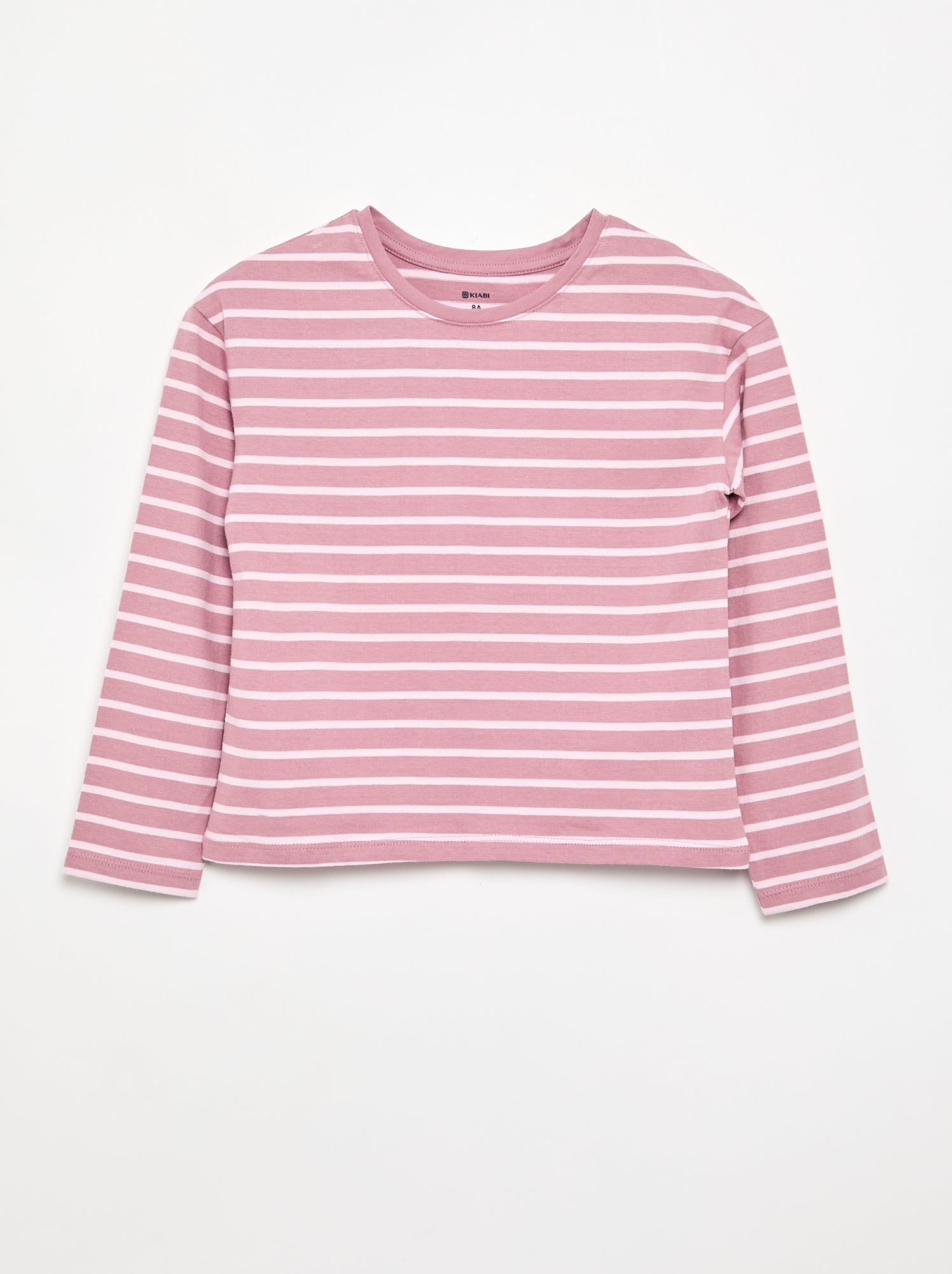 T-shirt rayé à manches longues - Rose