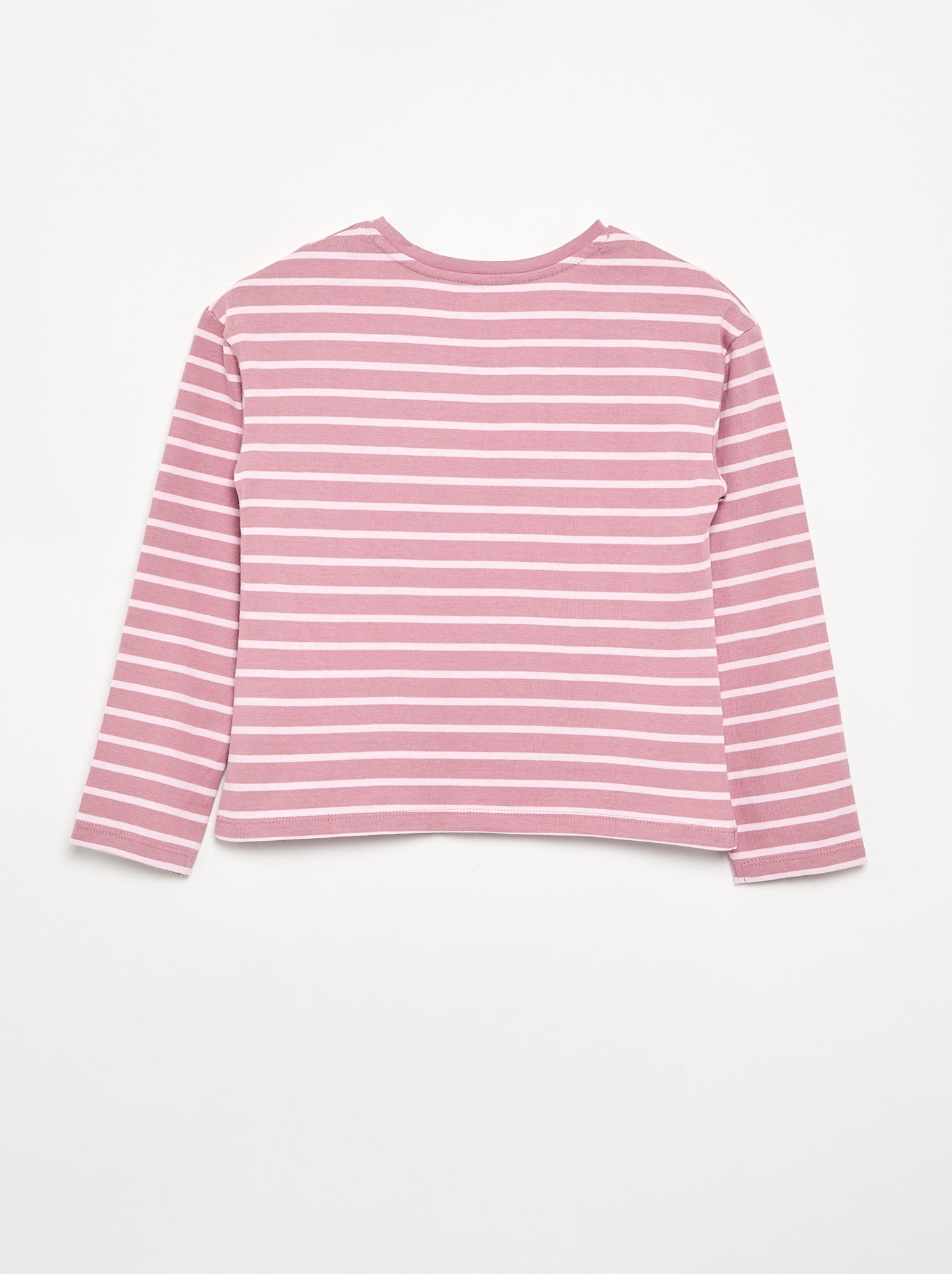 T-shirt rayé à manches longues - Rose