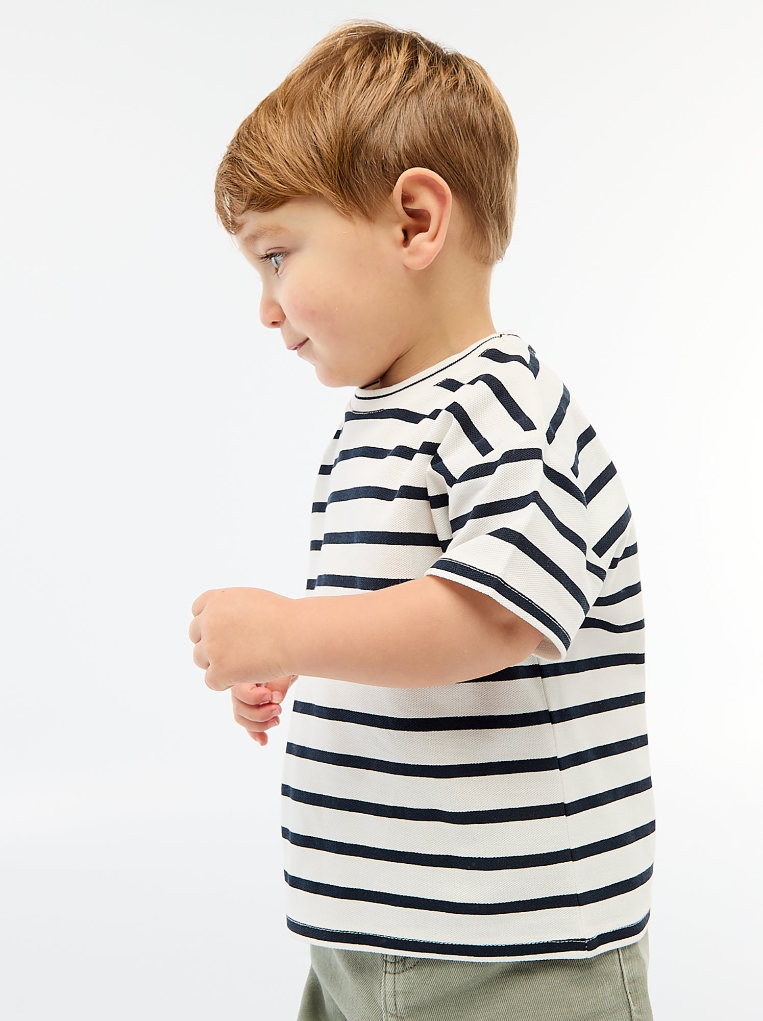 T-shirt rayé manches courtes en coton - Blanc