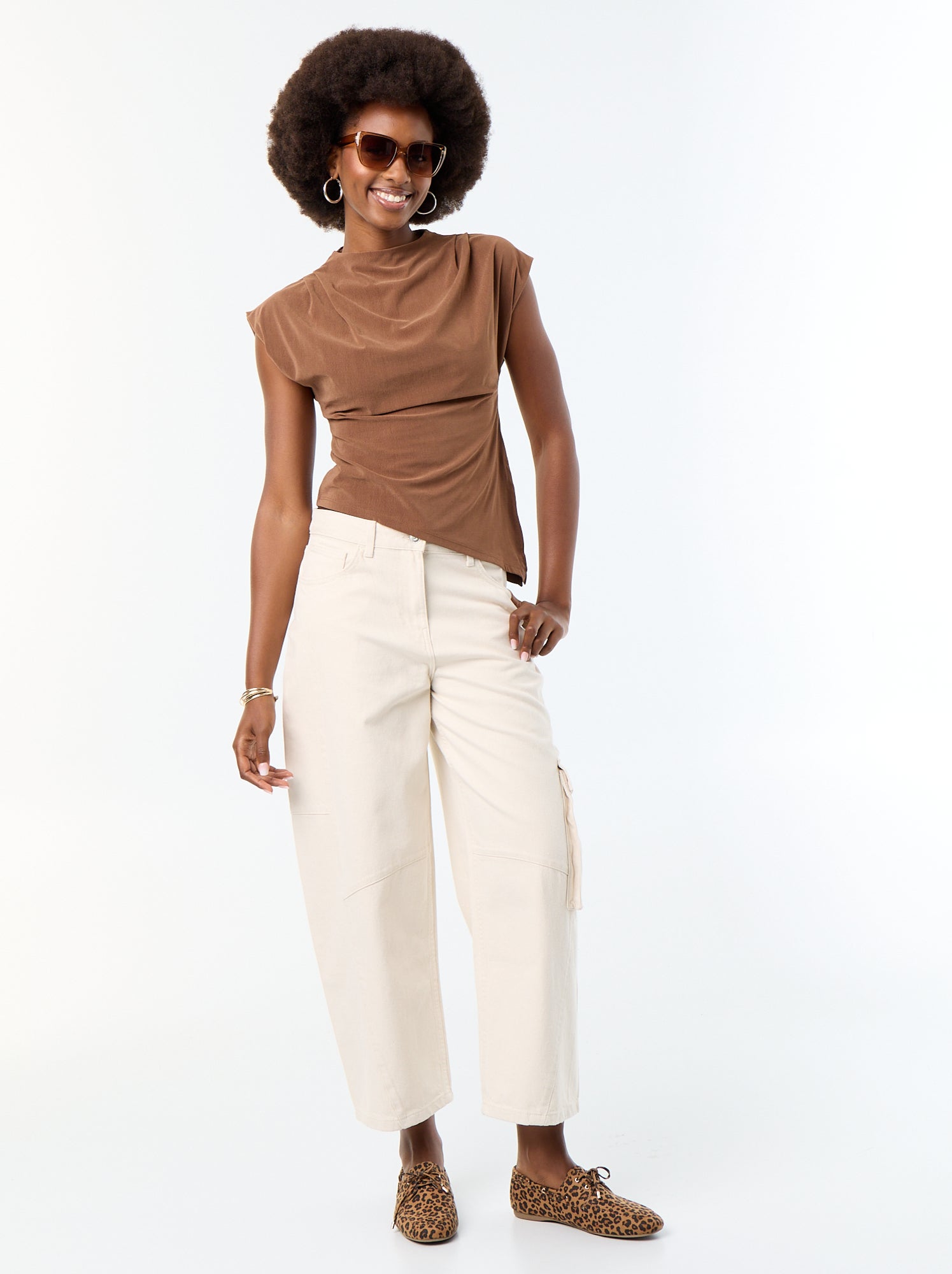 T-shirt sans manches asymétrique - Marron
