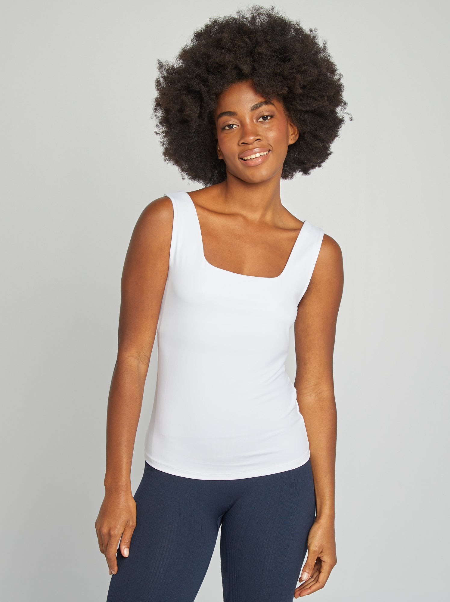 T-shirt stretch à col carré - Blanc