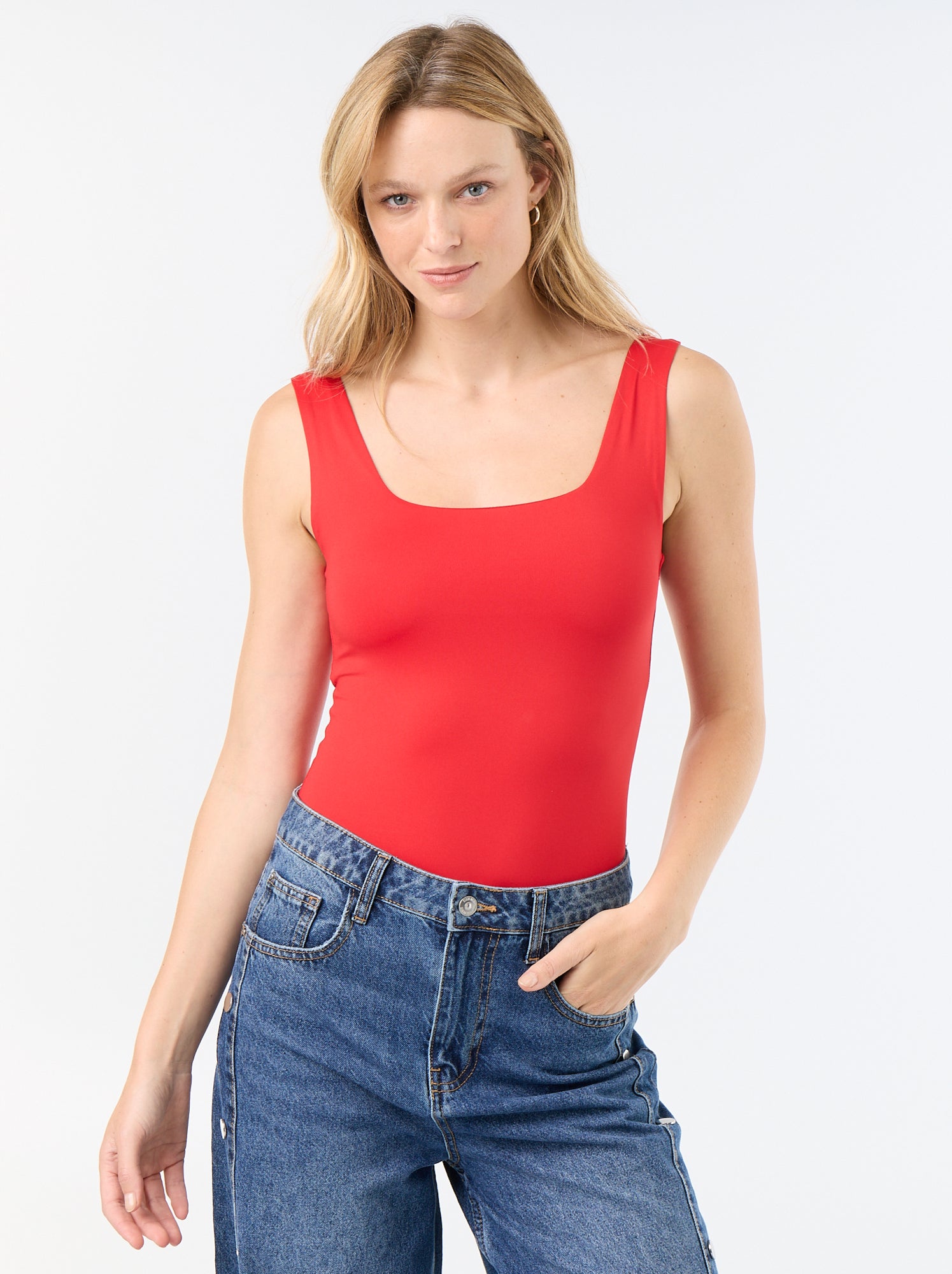 T-shirt stretch à col carré - Rouge