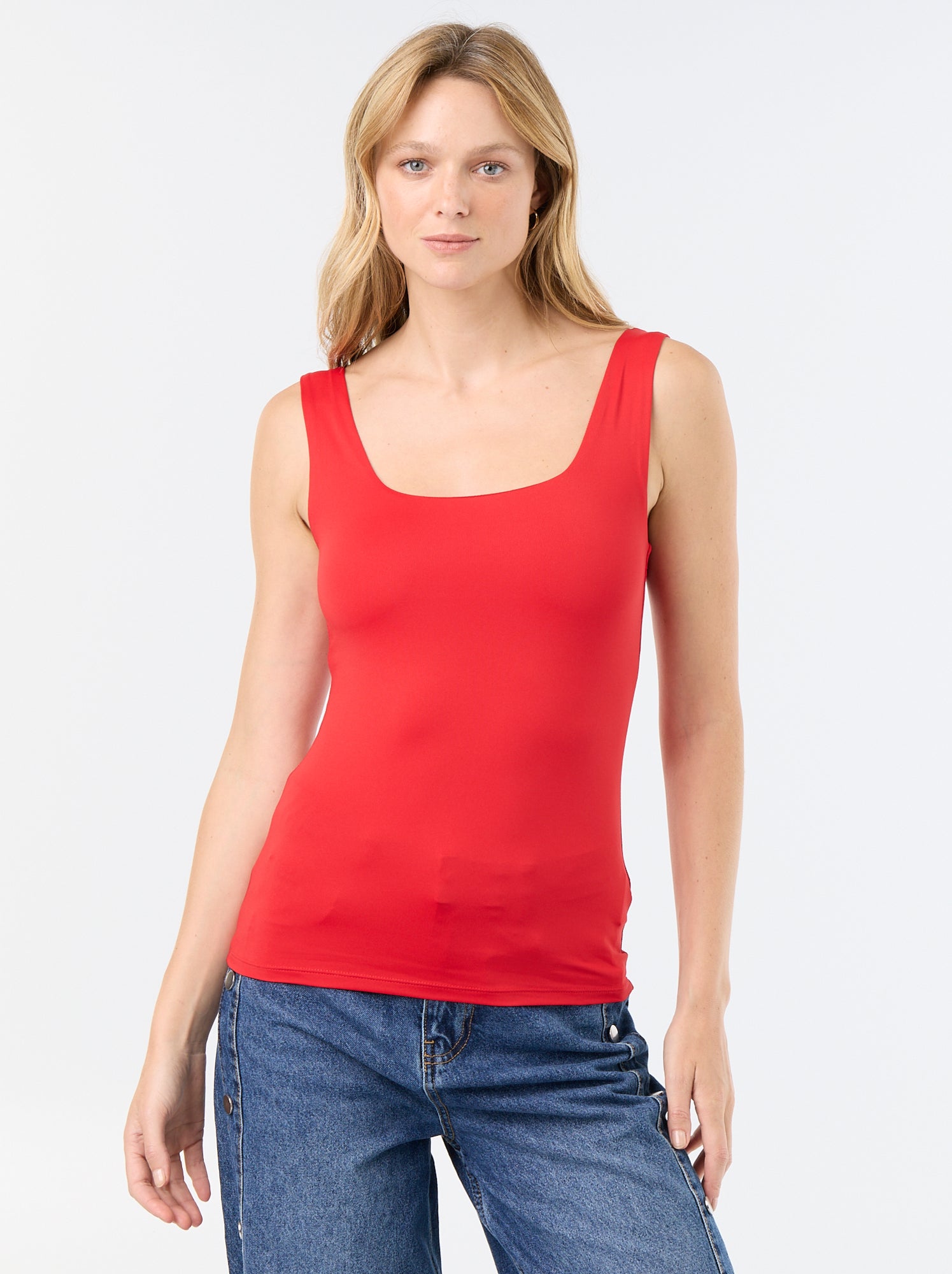 T-shirt stretch à col carré - Rouge
