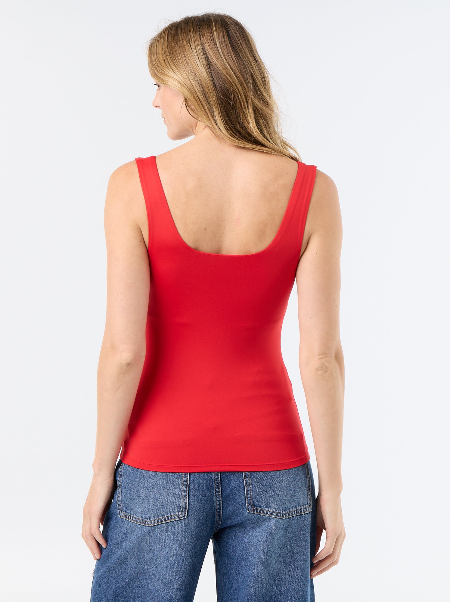 T-shirt stretch à col carré - Rouge