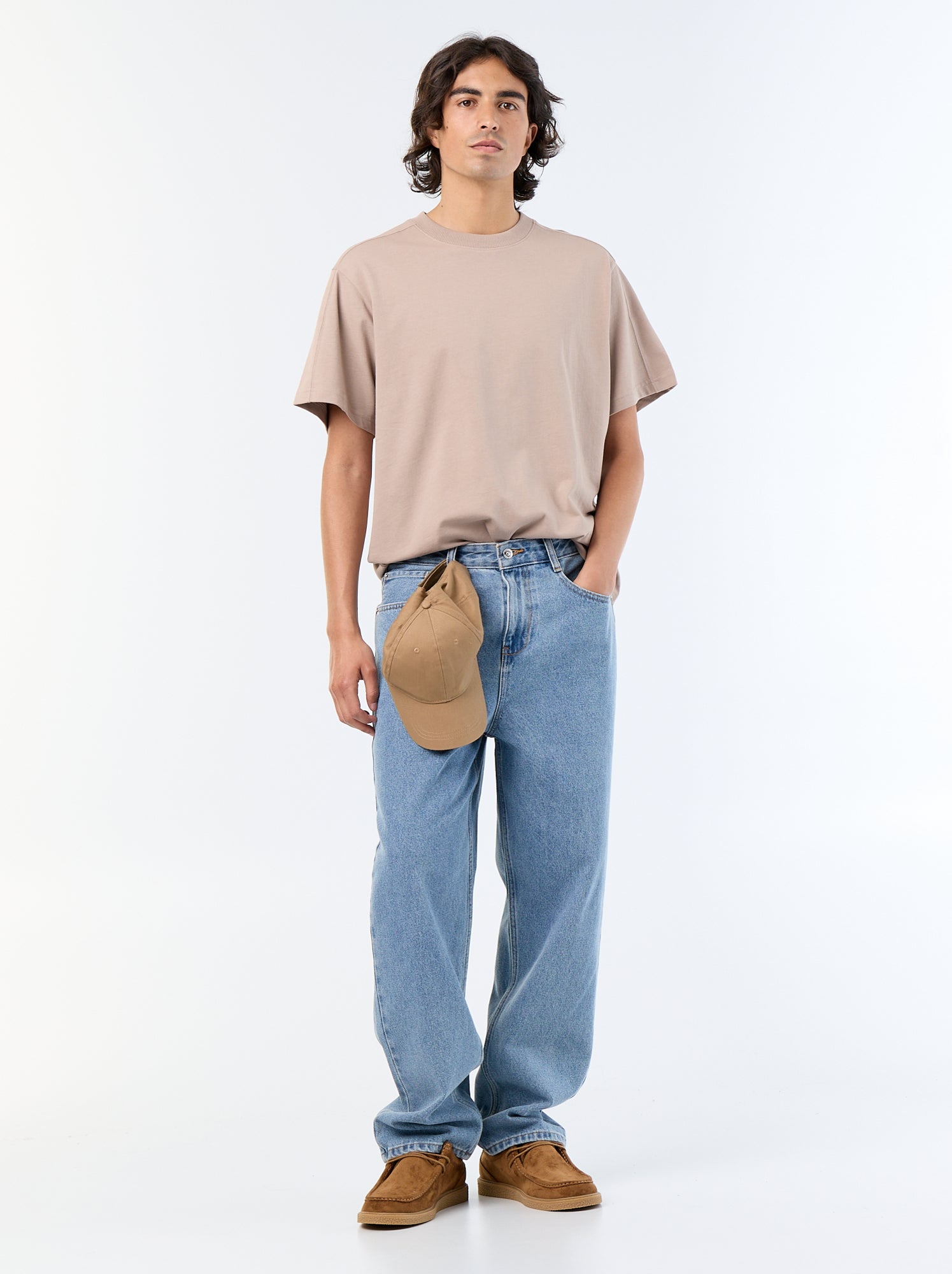 T-shirt uni à col rond pour homme - Beige