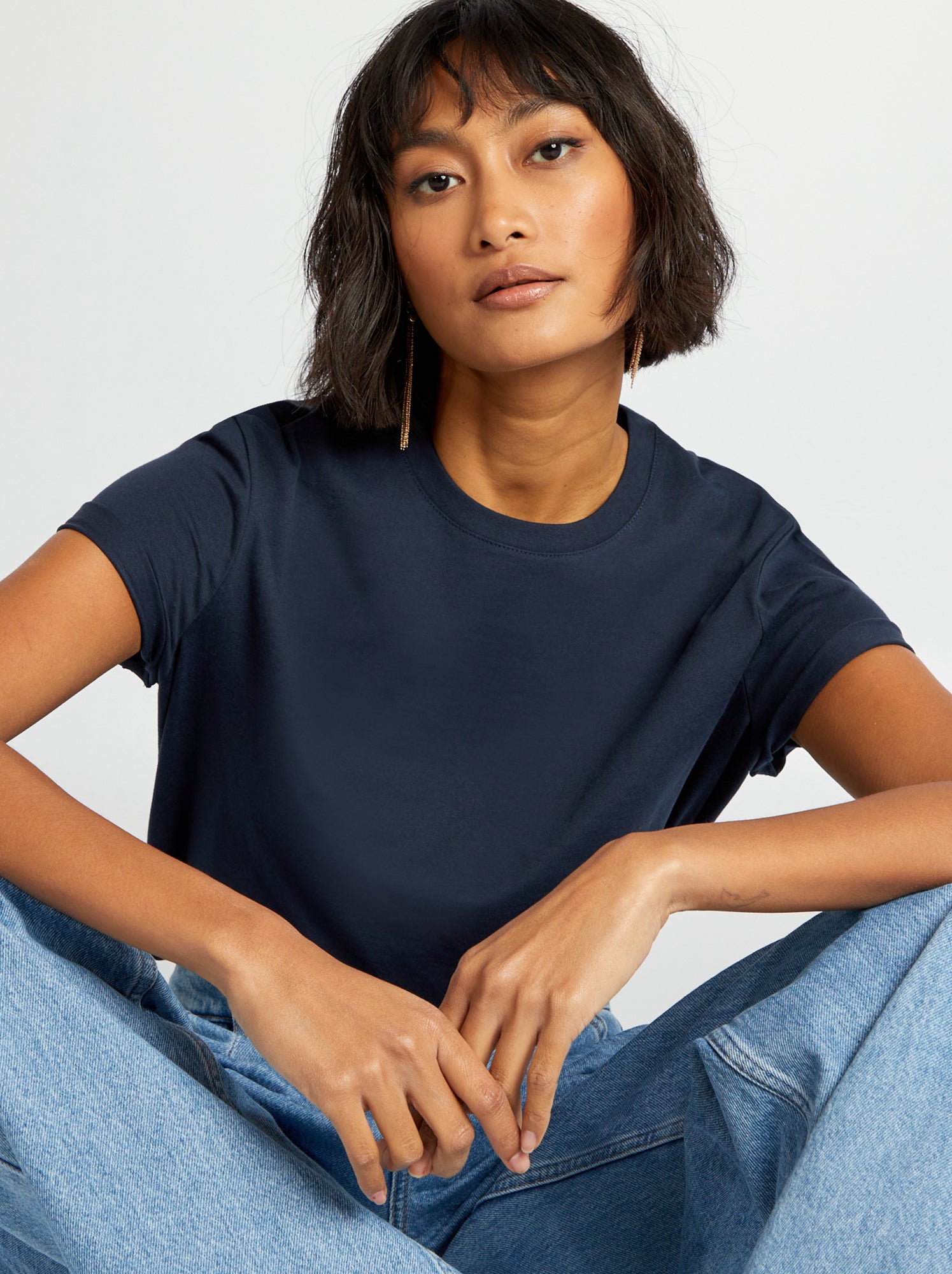 T-shirt uni en jersey - Bleu