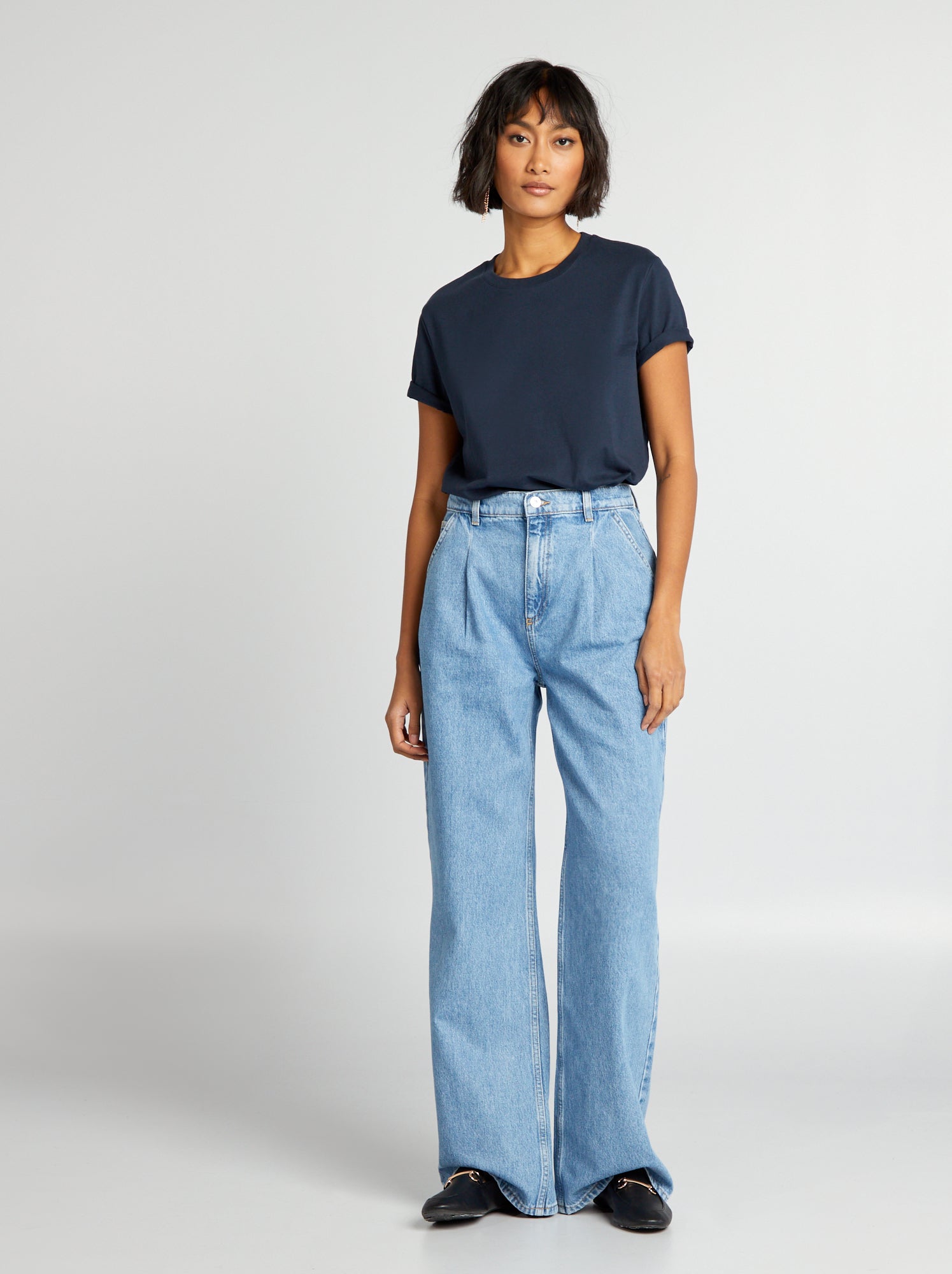 T-shirt uni en jersey - Bleu