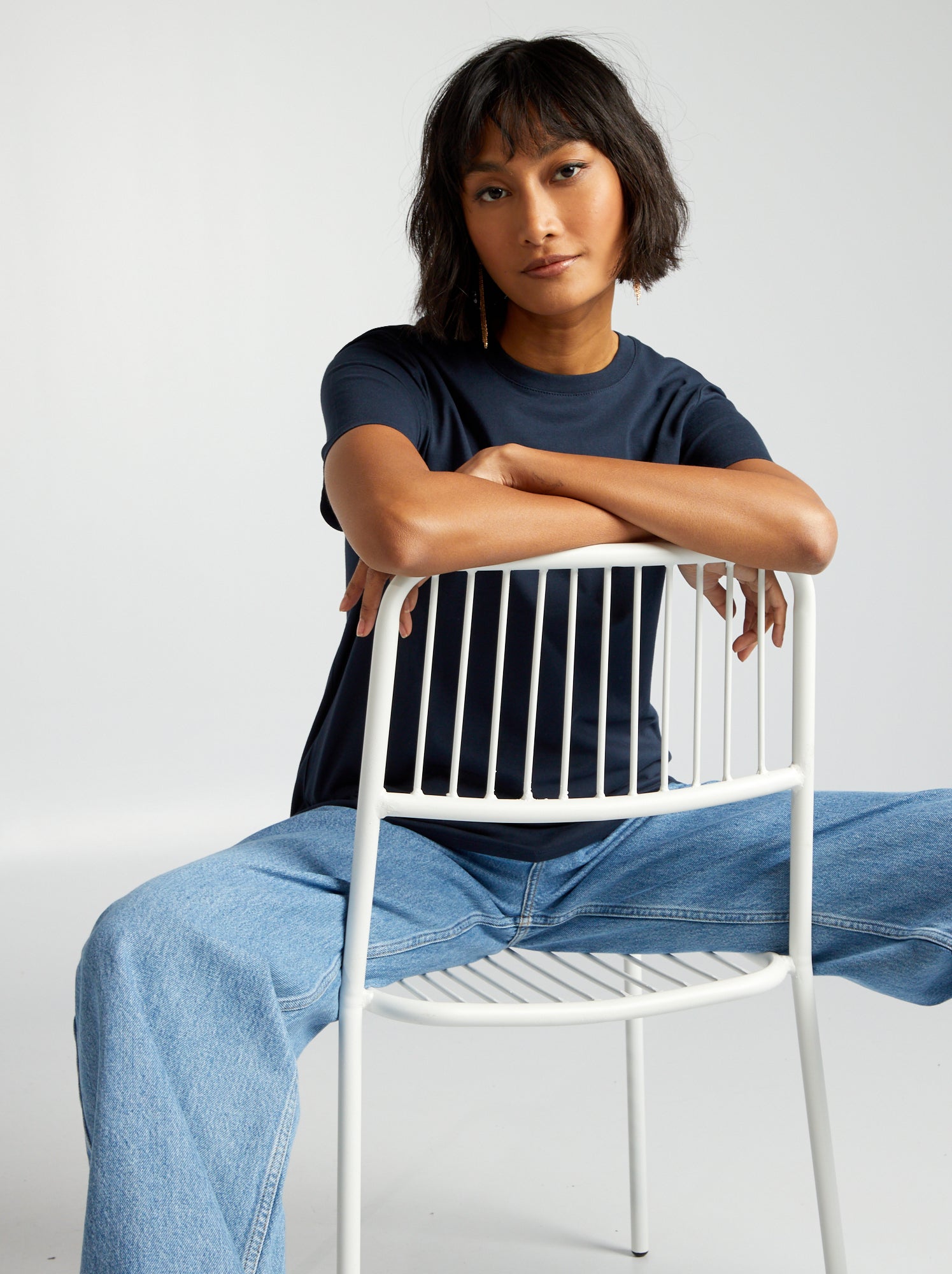 T-shirt uni en jersey - Bleu