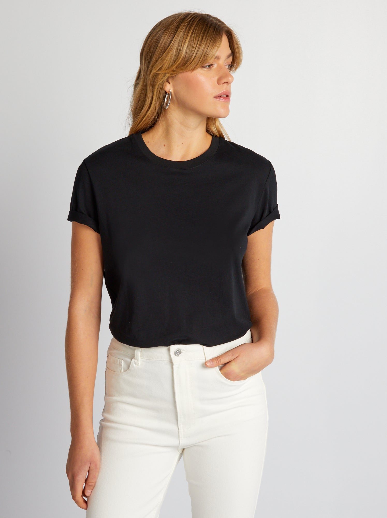 T-shirt uni en jersey - Noir