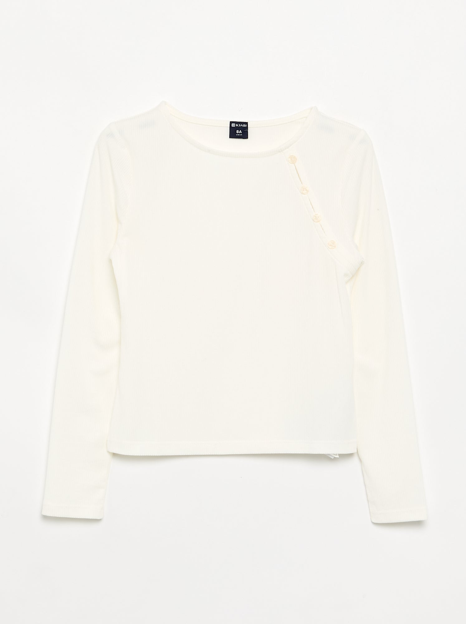 T-shirt uni en maille côtelée avec épaule boutonnée - Blanc