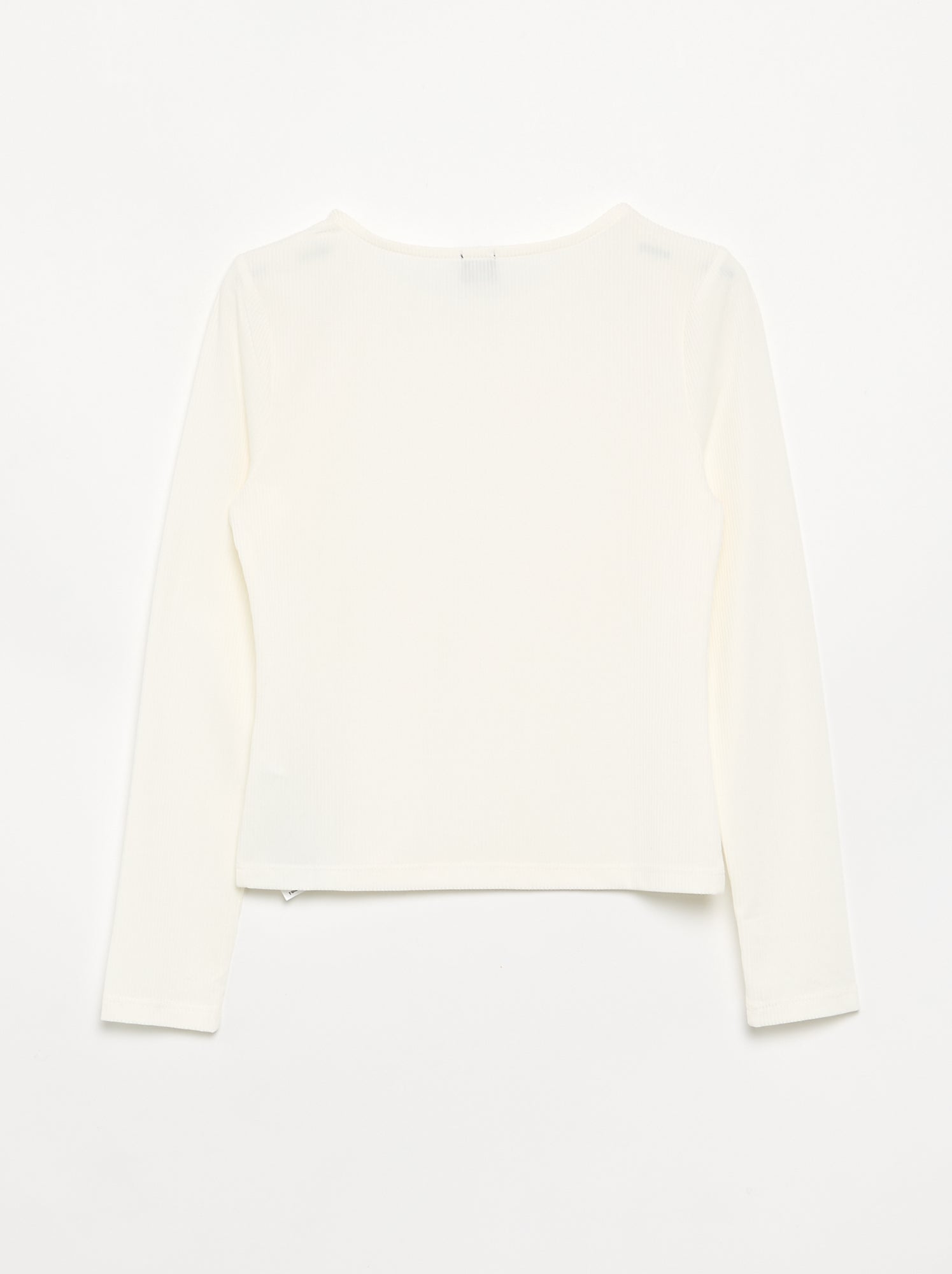 T-shirt uni en maille côtelée avec épaule boutonnée - Blanc