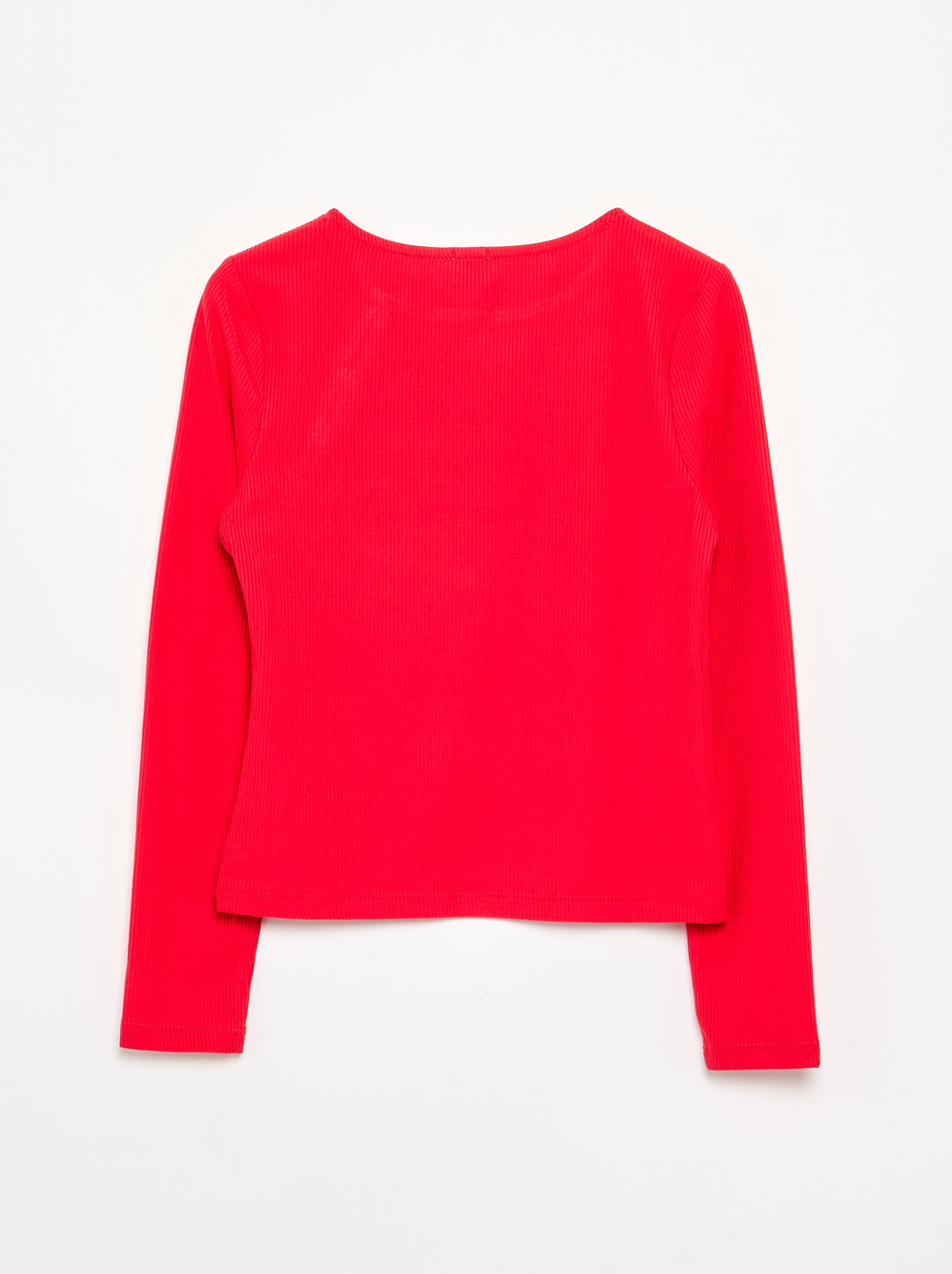 T-shirt uni en maille côtelée avec épaule boutonnée - Rouge