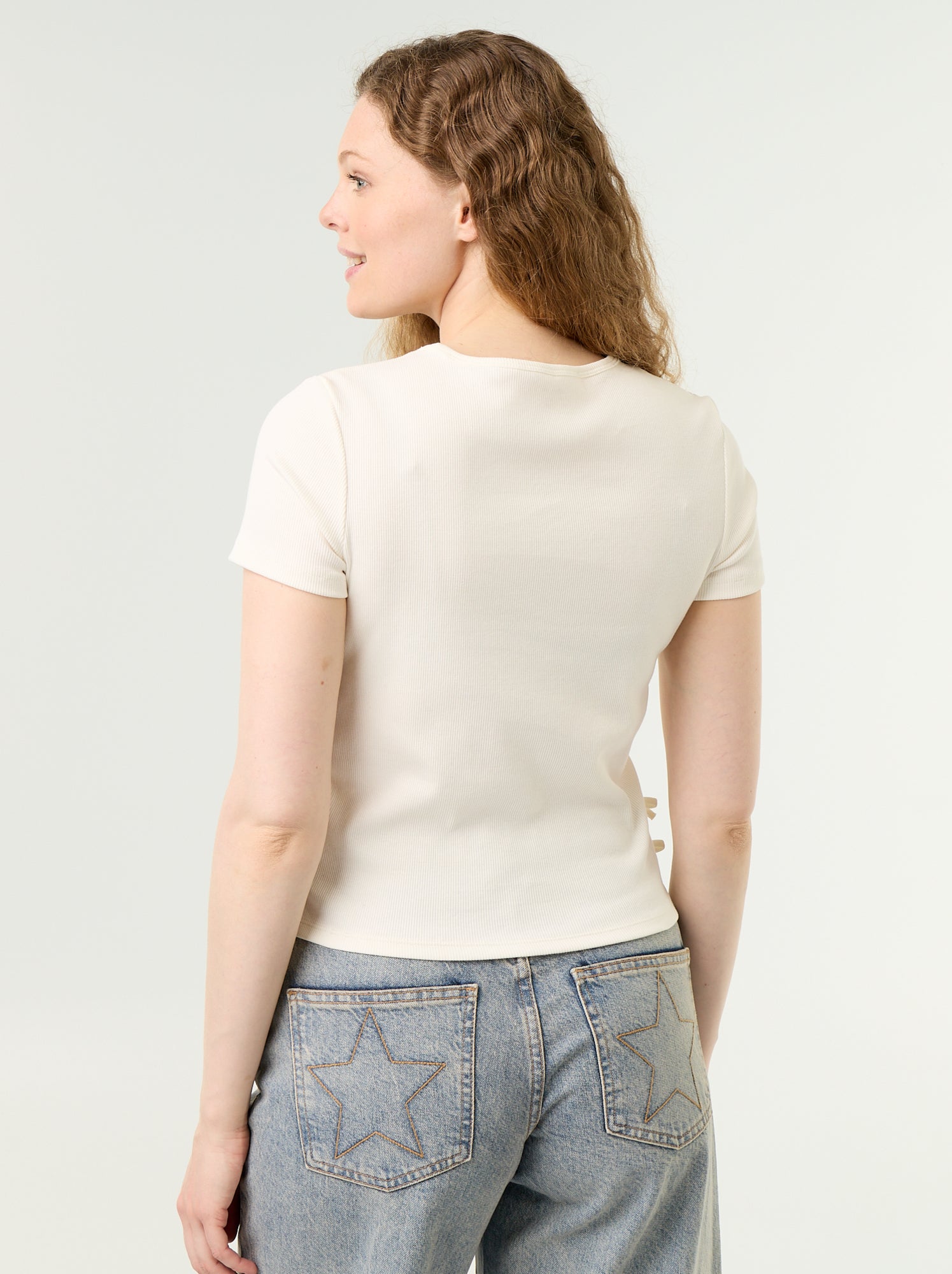T-shirt uni en maille côtelée - Blanc