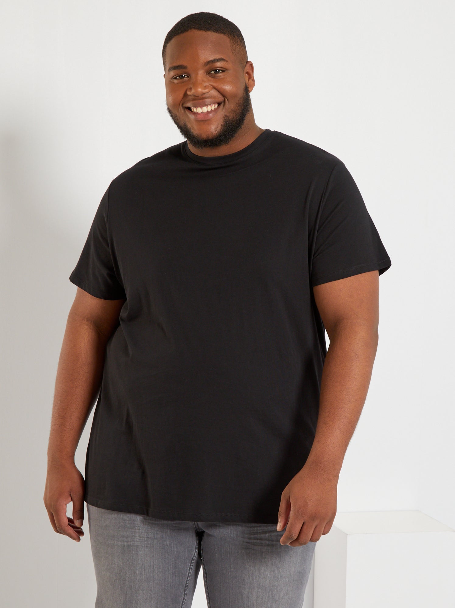 T-shirt uni en maille jersey - Noir