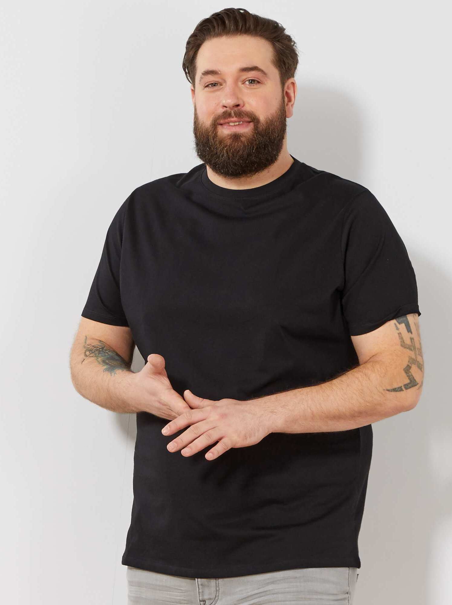 T-shirt uni en maille jersey - Noir