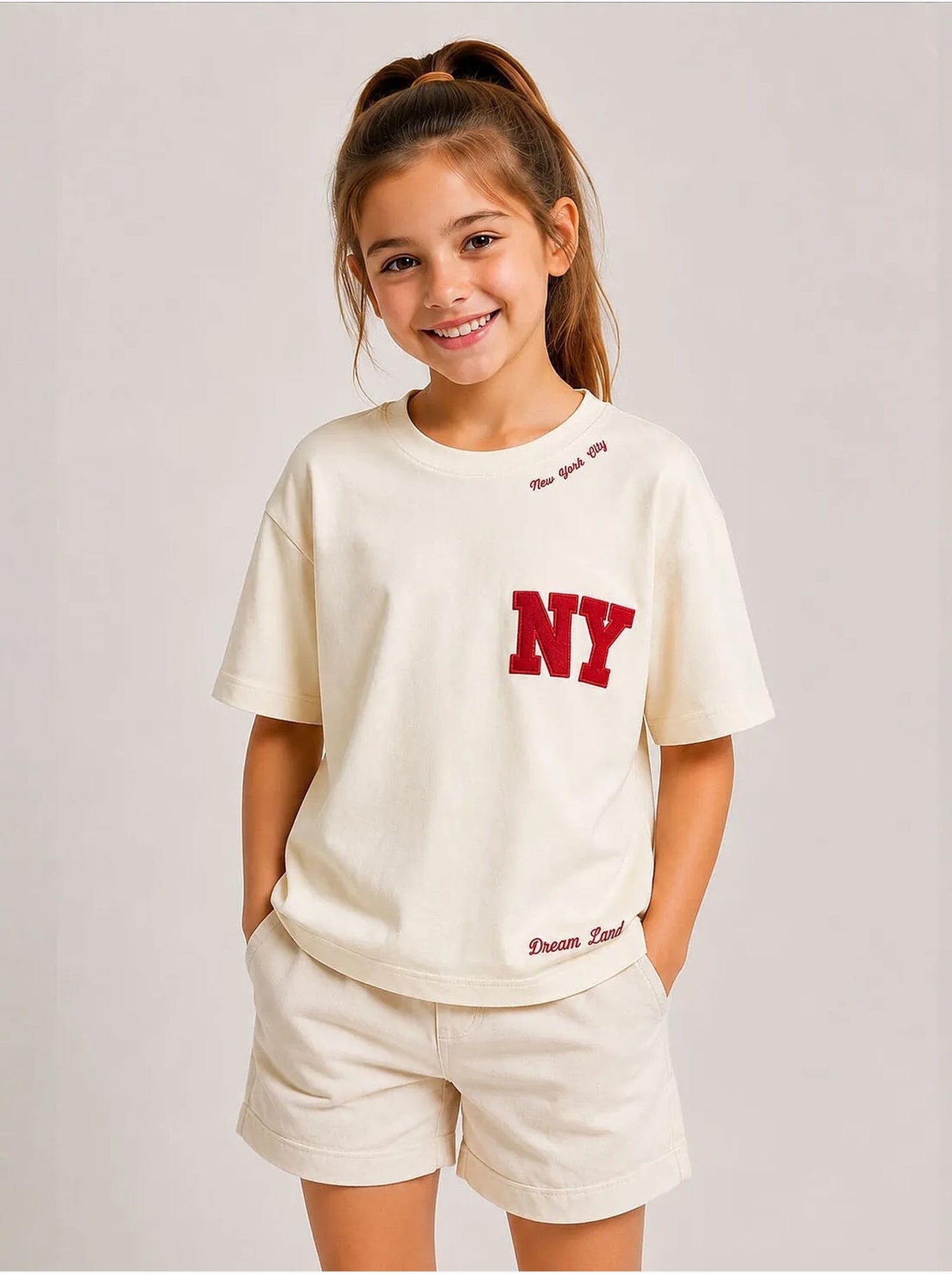 T-shirt unisexe junior en mélange de coton tommy - Crème
