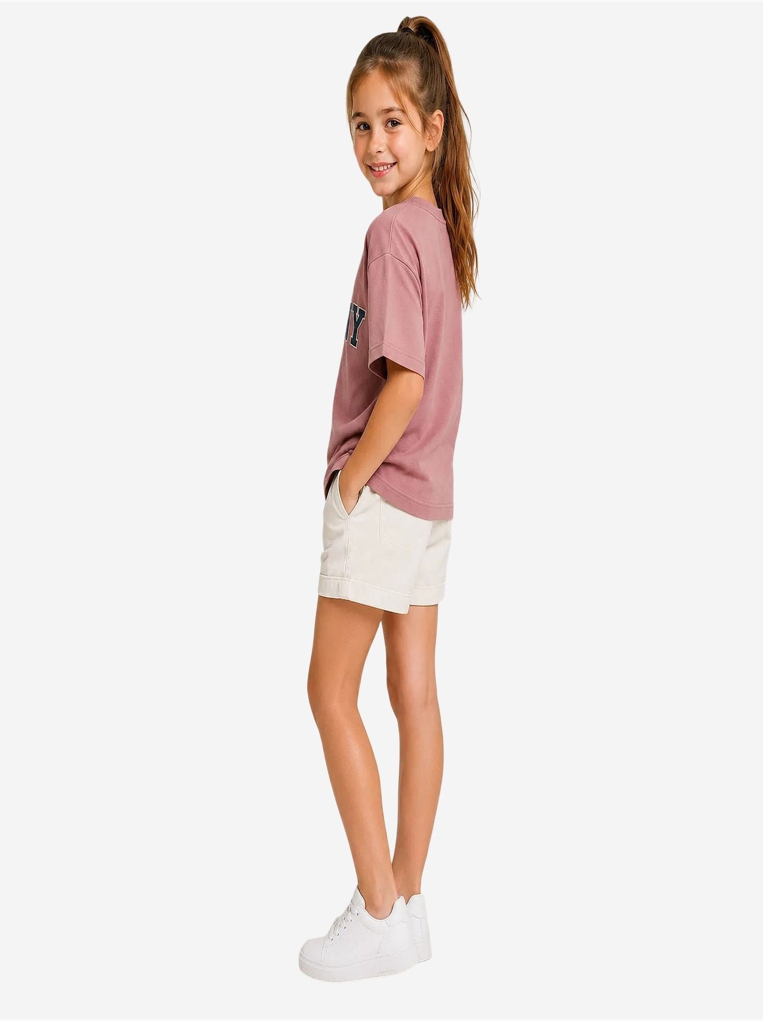 T-shirt unisexe junior en mélange de coton tommy - Mauve