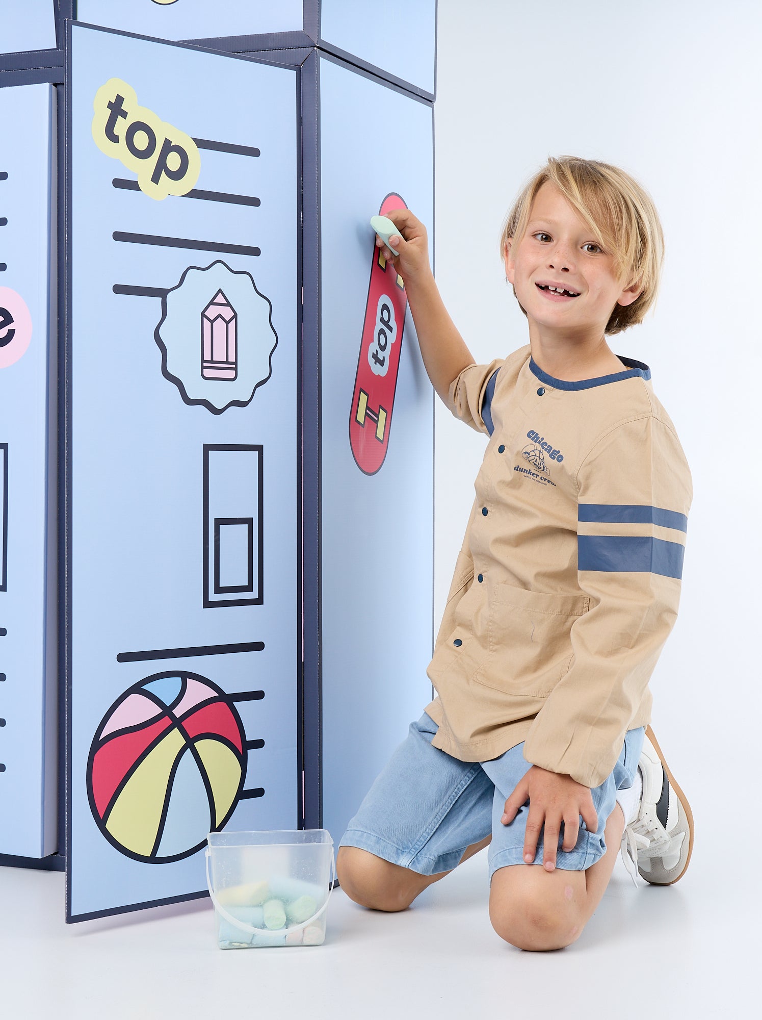 Tablier scolaire à manches longues - Beige