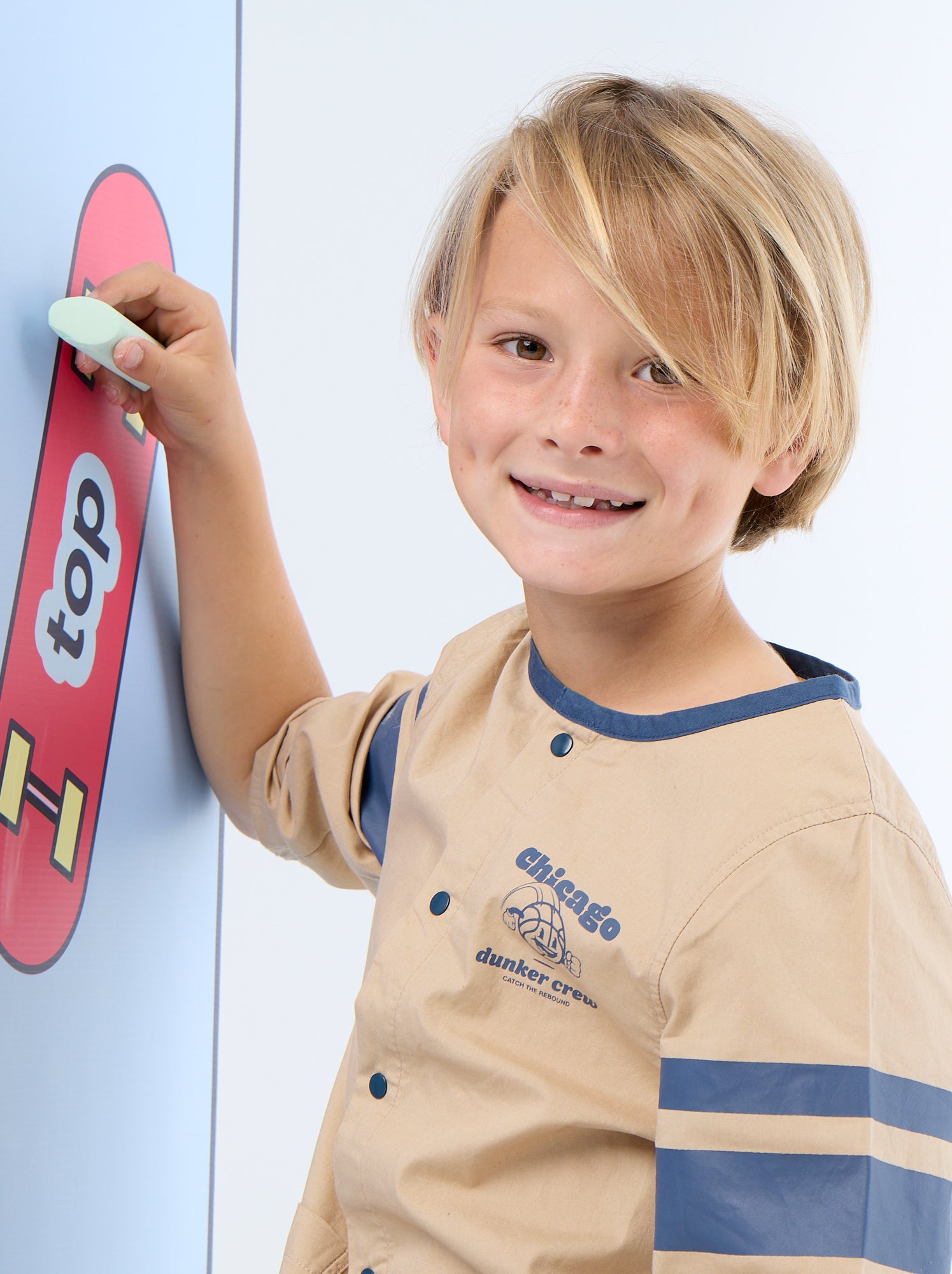 Tablier scolaire à manches longues - Beige