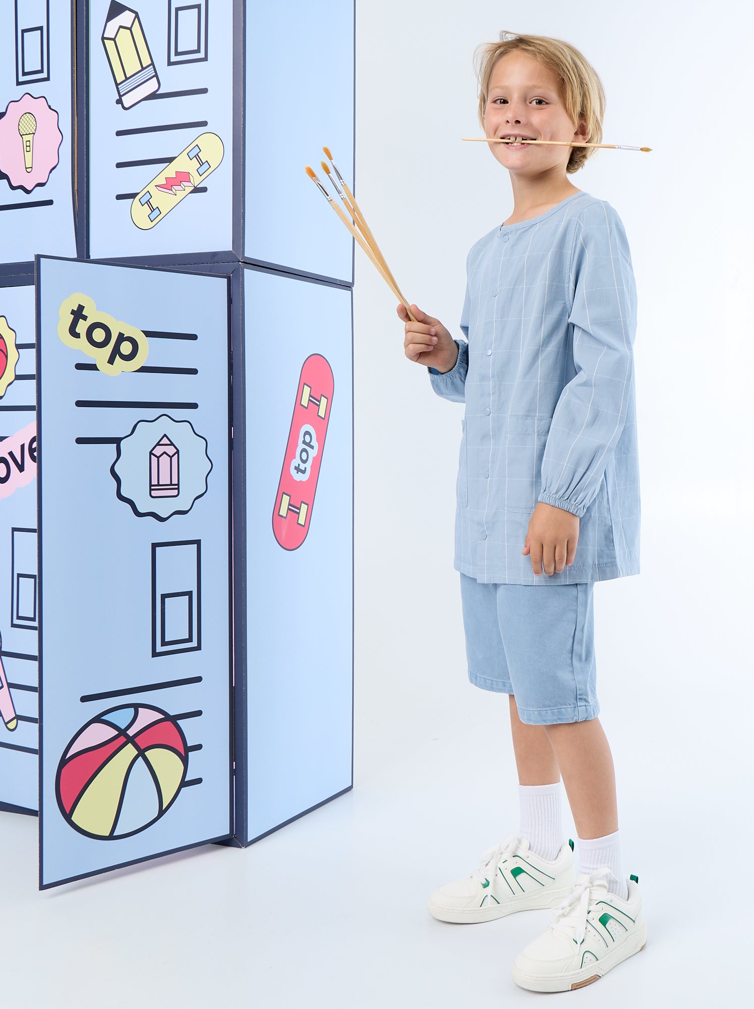 Tablier scolaire à manches longues - Bleu (FZO87_1)
