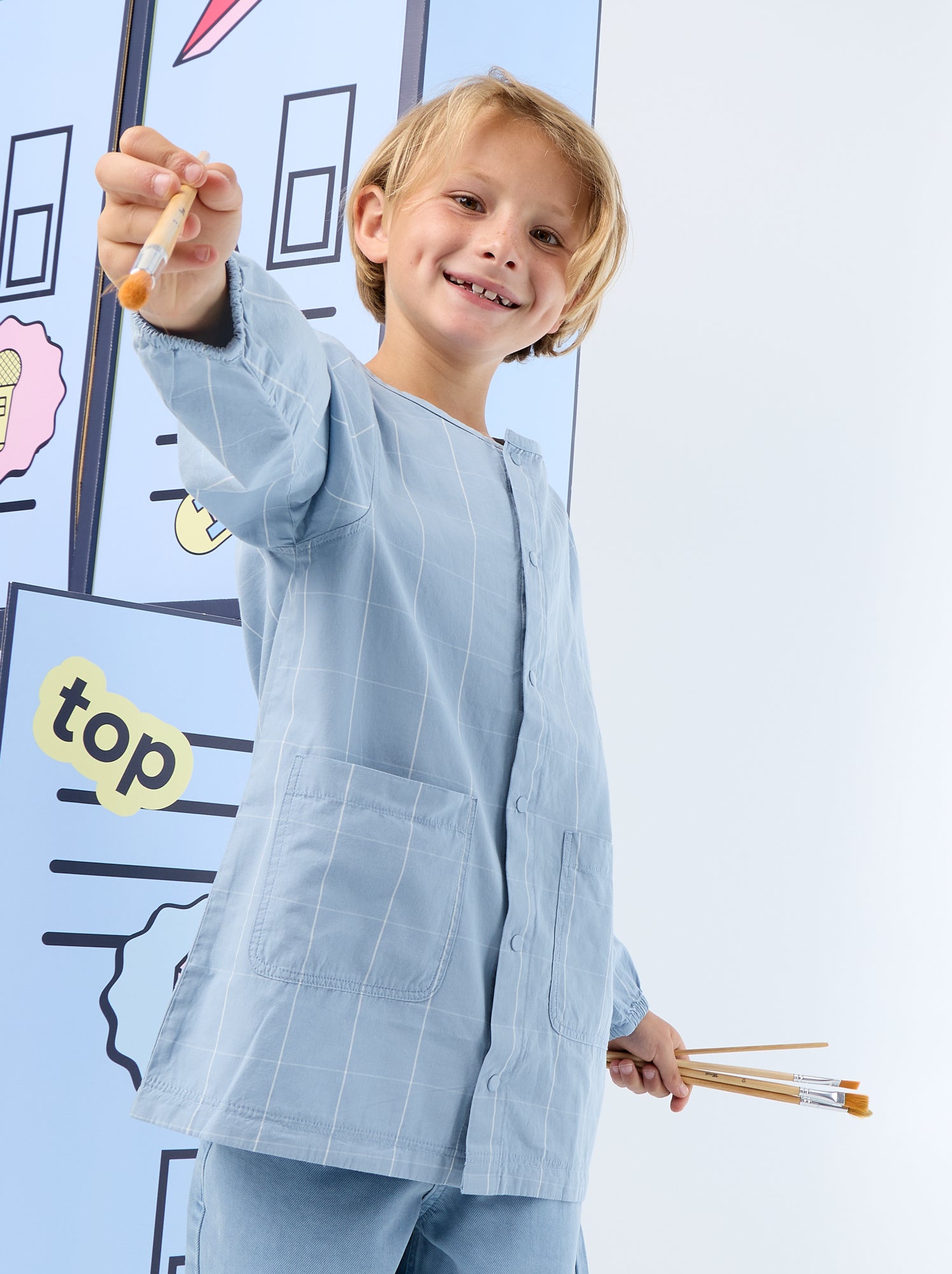 Tablier scolaire à manches longues - Bleu (FZO87_1)