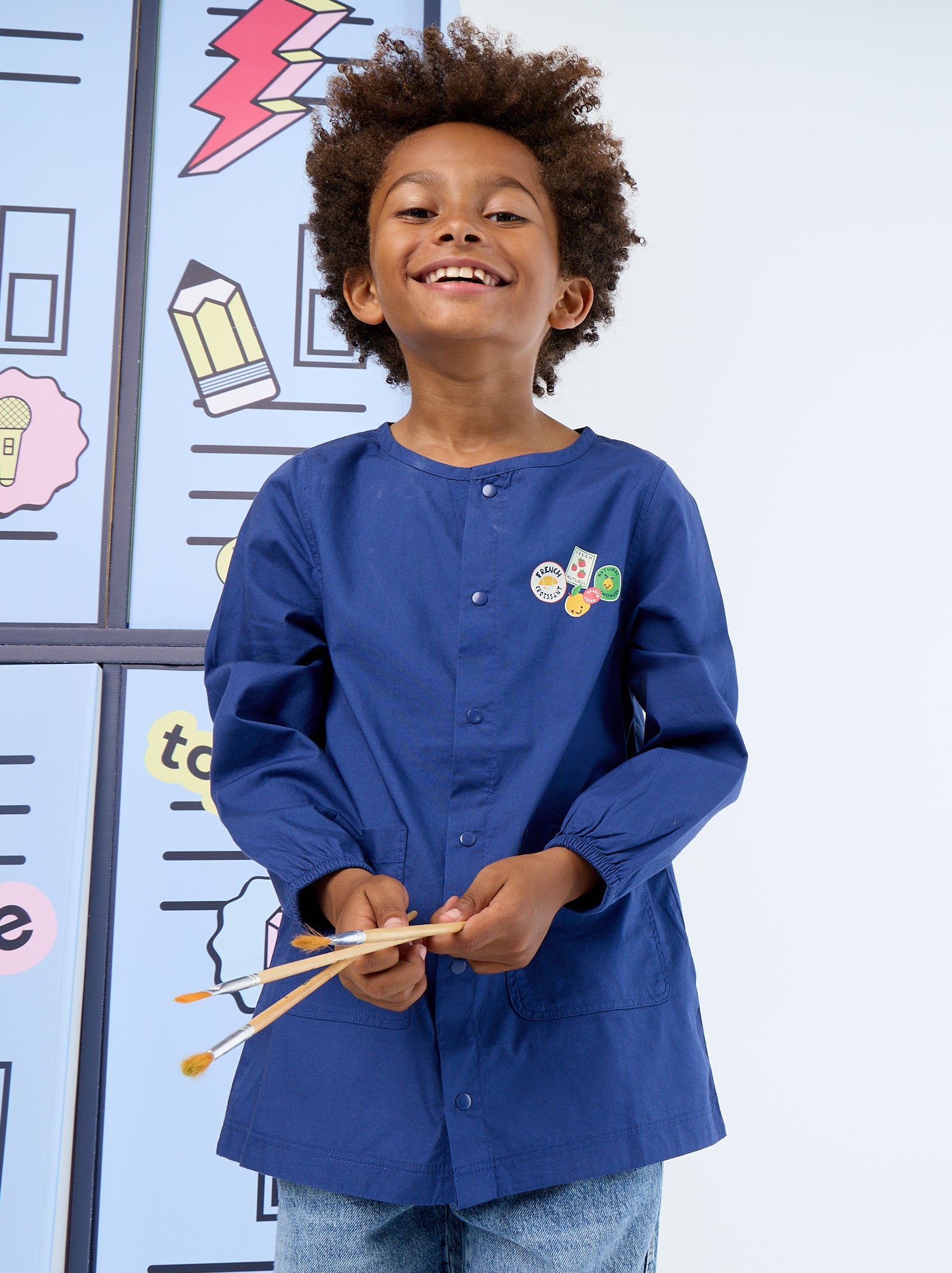 Tablier scolaire à manches longues - Bleu (FZO87_4)