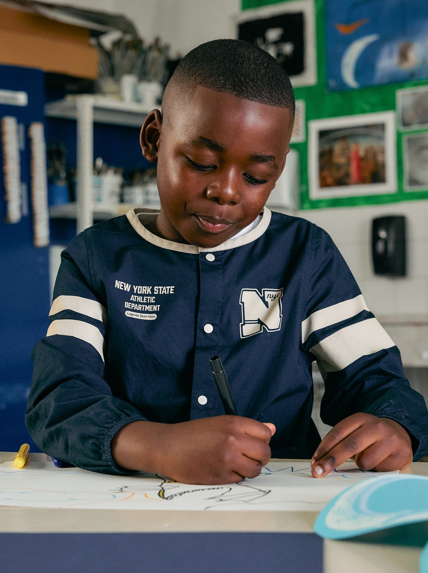 Tablier scolaire à manches longues - Bleu (FZO87_5)