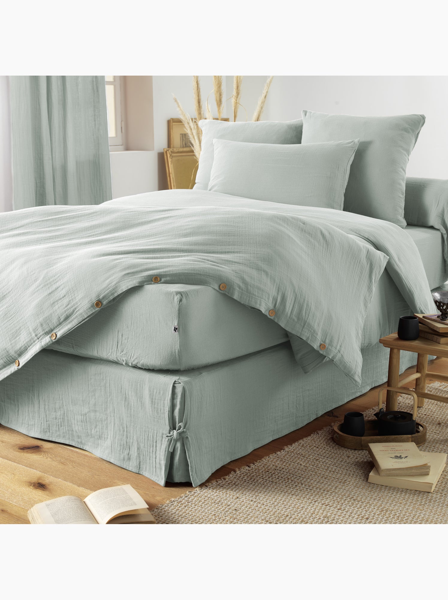 Taie de traversin - double gaze de coton unie - gaïa - Vert eucalyptus