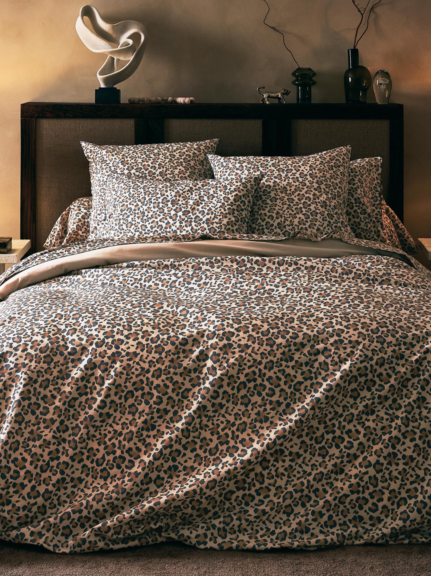 Taie de traversin percale de coton léopard - Beige
